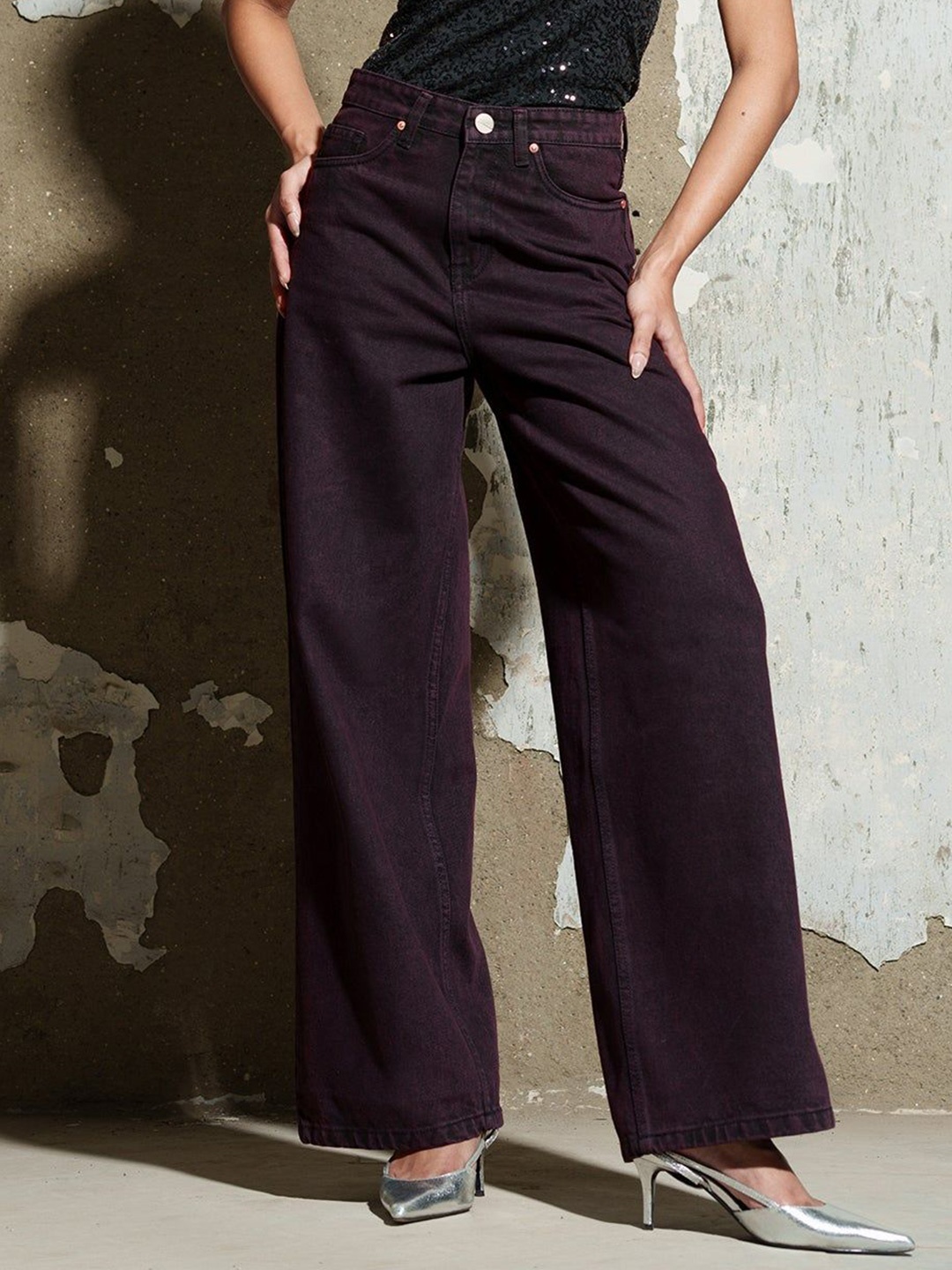 

FREAKINS Women Midnight Merlot Wide Jeans, Purple