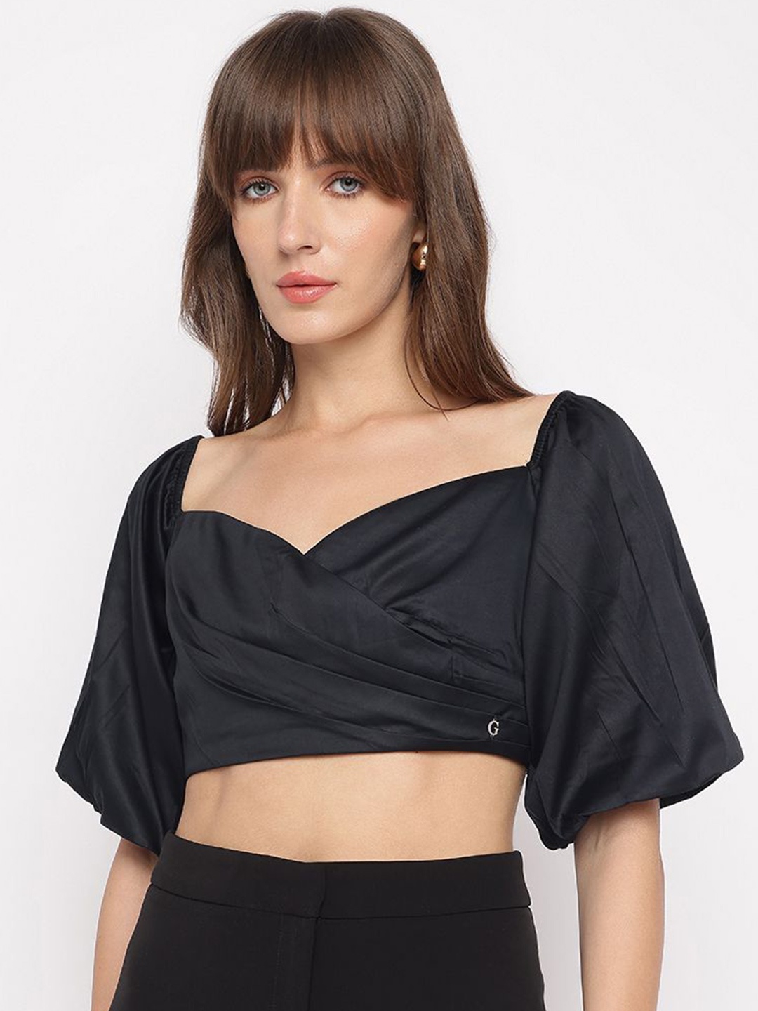 

GUESS Sweetheart Neck Cotton Tube Crop Top, Black