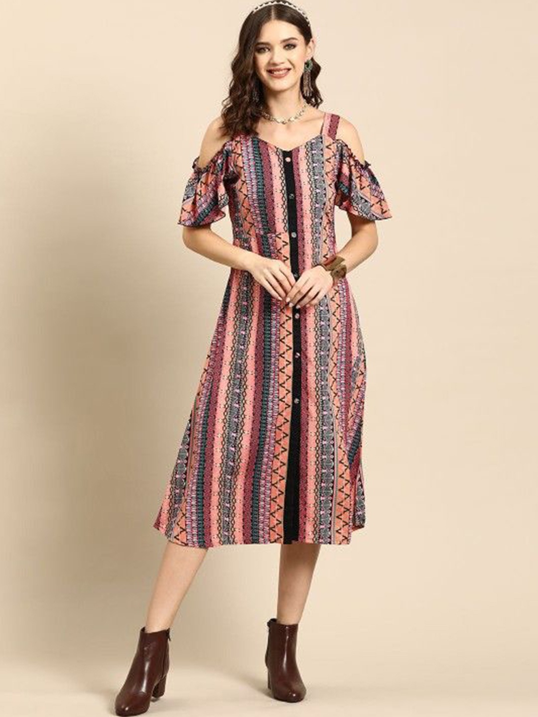 

all about you Tribal Print A-Line Midi Dress, Pink