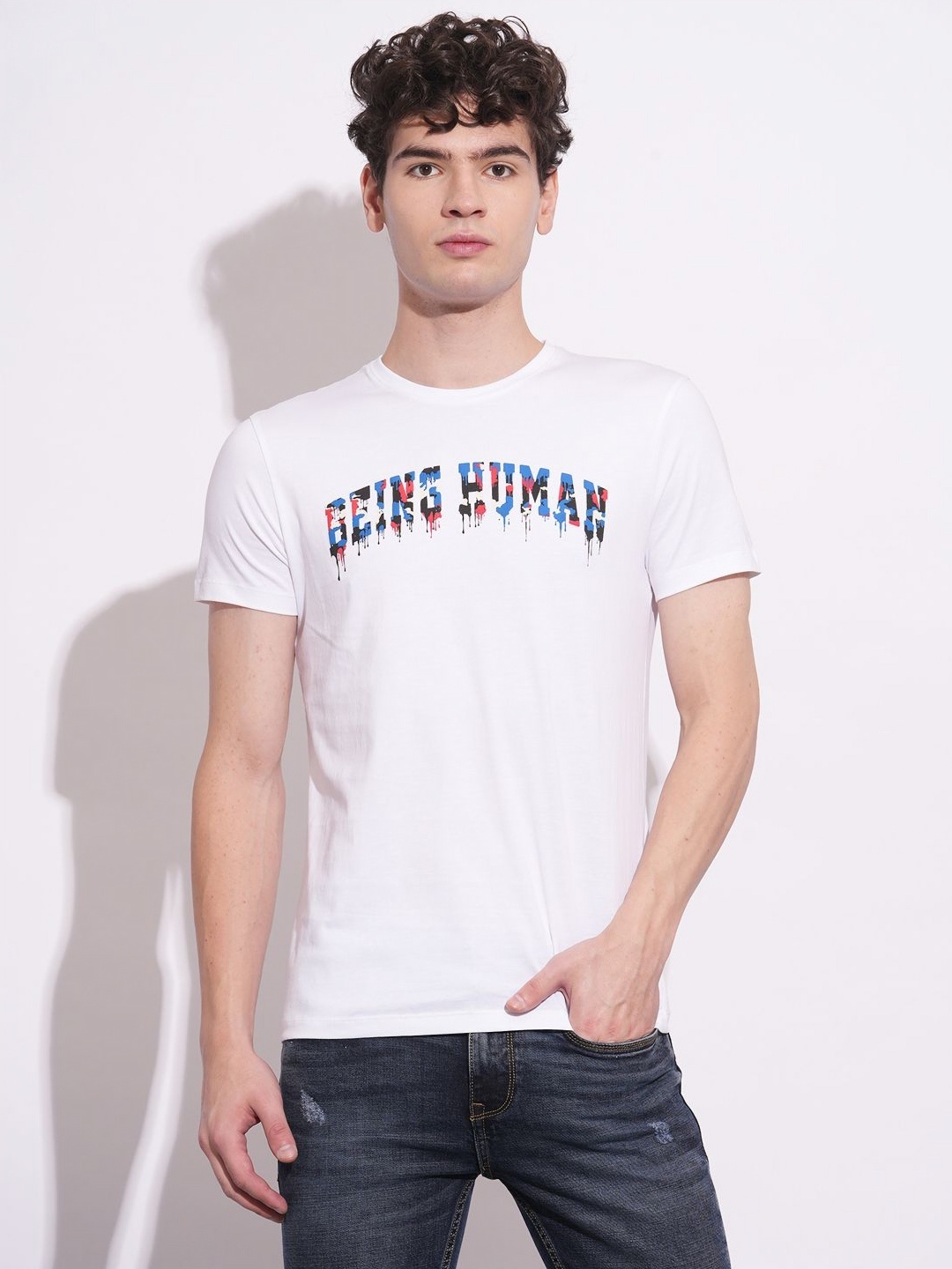 

Being Human Men Brand Logo Printed Slim Fit T-shirt, White