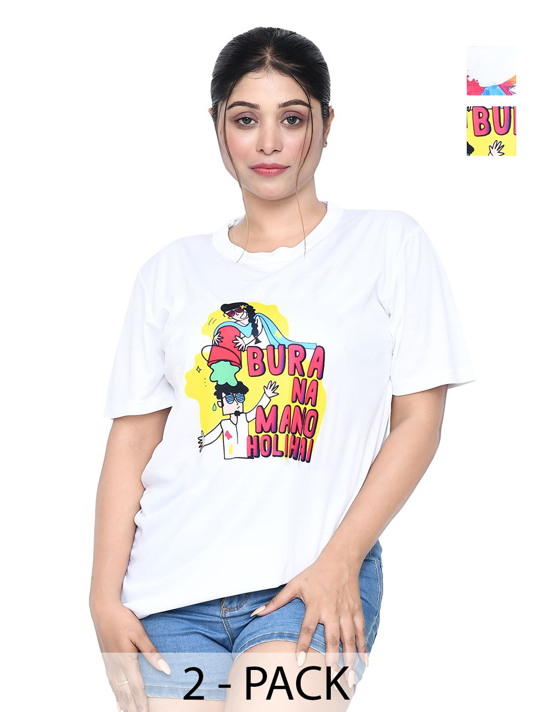 

RAPL Women 2 Printed Applique T-shirt, White