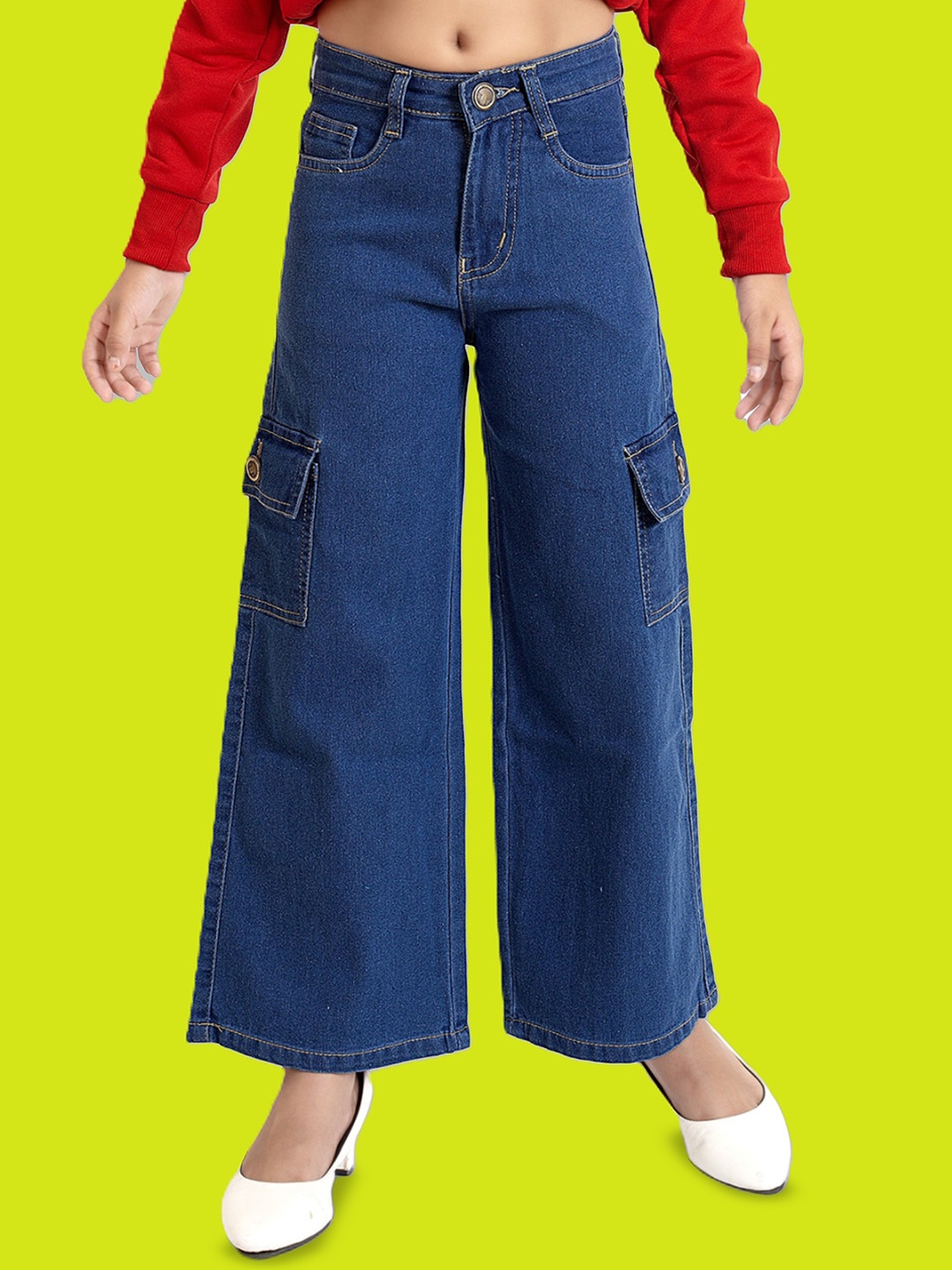 

ADBUCKS Girls Wide Leg High-Rise Highly Distressed Stretchable Jeans, Blue