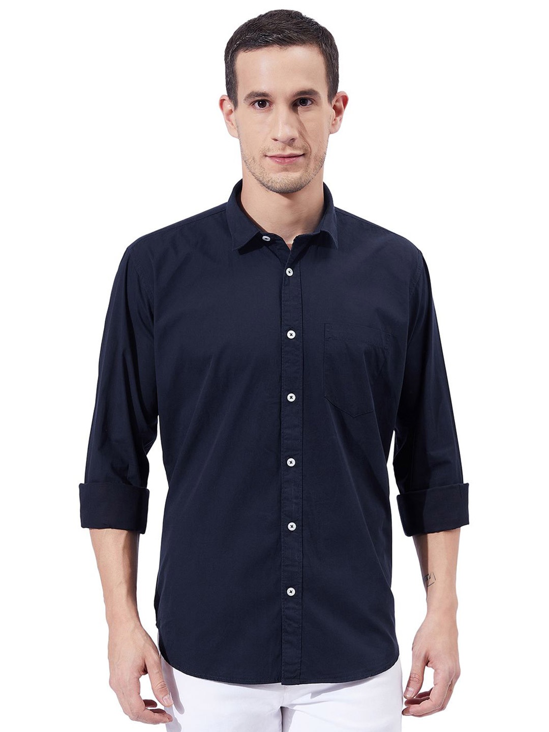 

Ben Martin Men Standard Slim Fit Opaque Casual Shirt, Navy blue