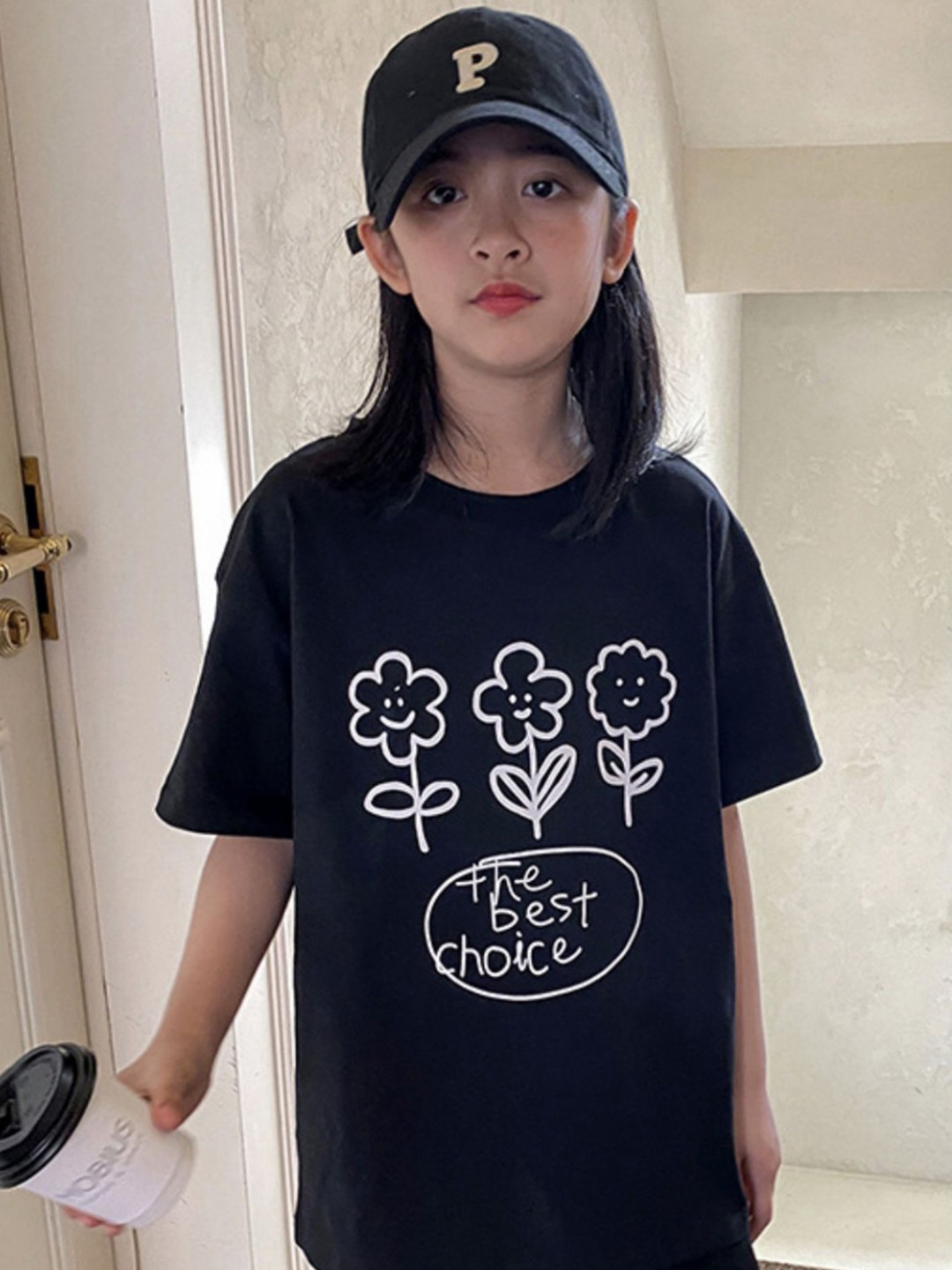 

LULU & SKY Girls Graphic Printed Round Neck Cotton Relaxed Fit T-shirt, Navy blue