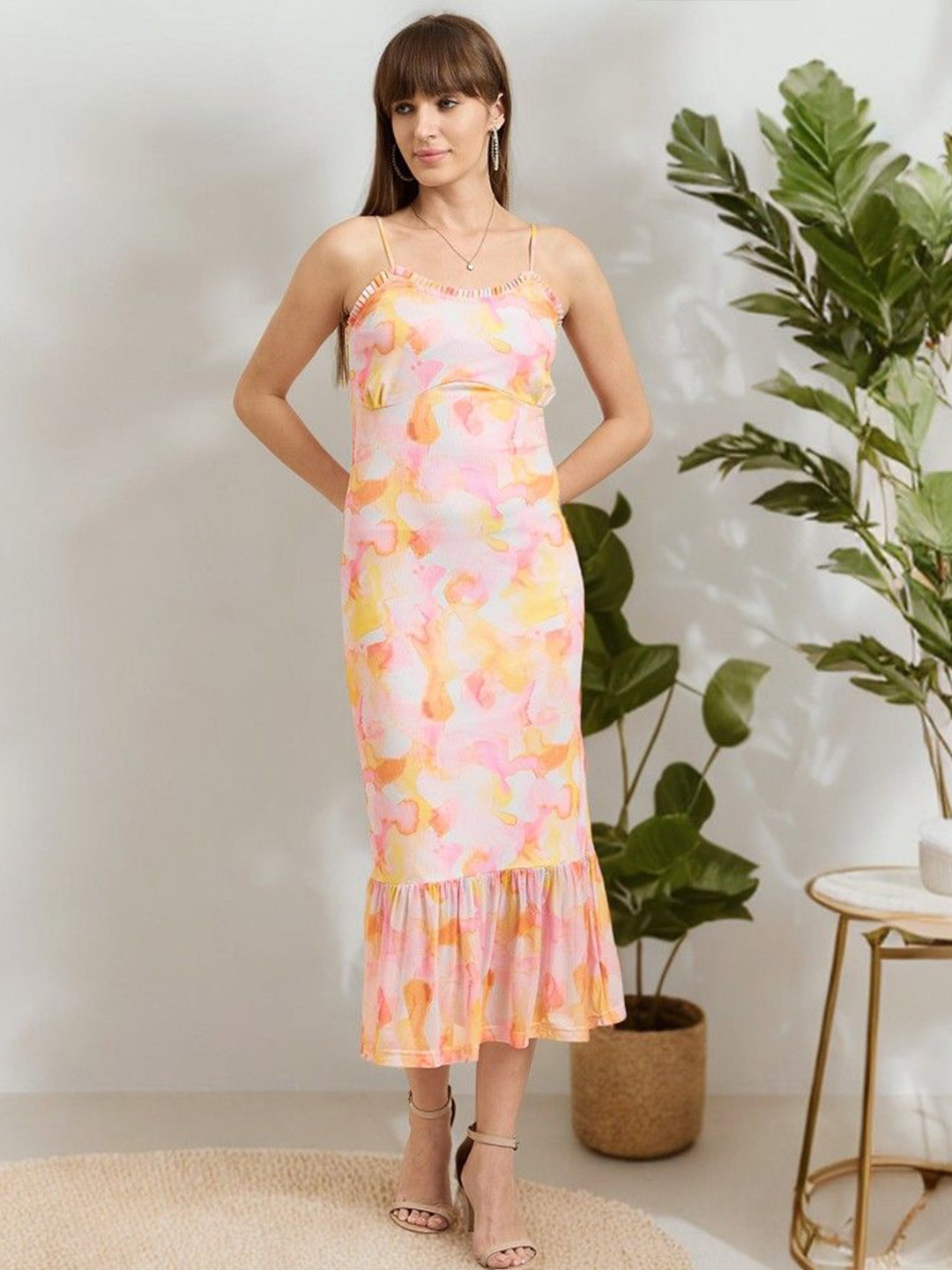 

DressBerry Floral Print Bodycon Midi Dress, Orange