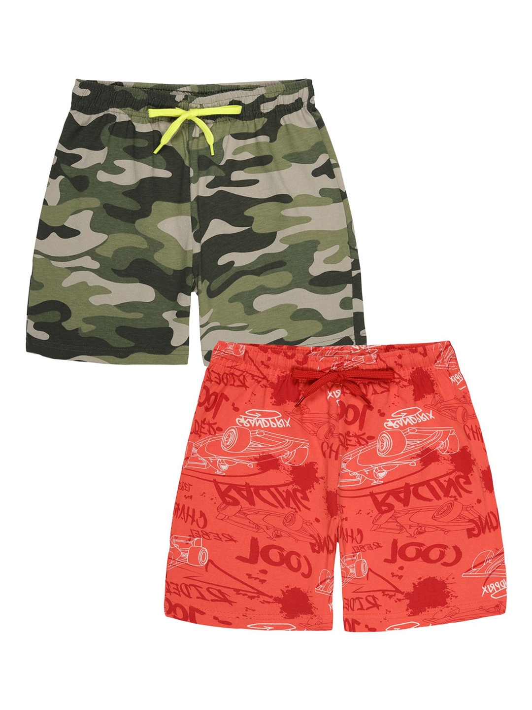 

PLUM TREE Boys Pack Of 2 Camouflage Printed Pure Cotton Regular Shorts, Olive