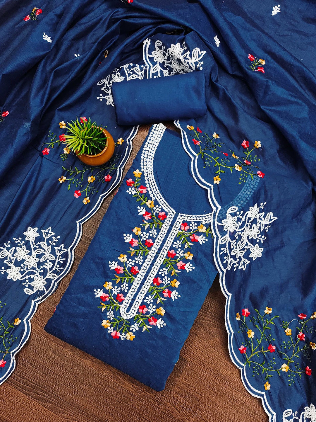 

MANVAA Embellished Unstitched Dress Material, Teal
