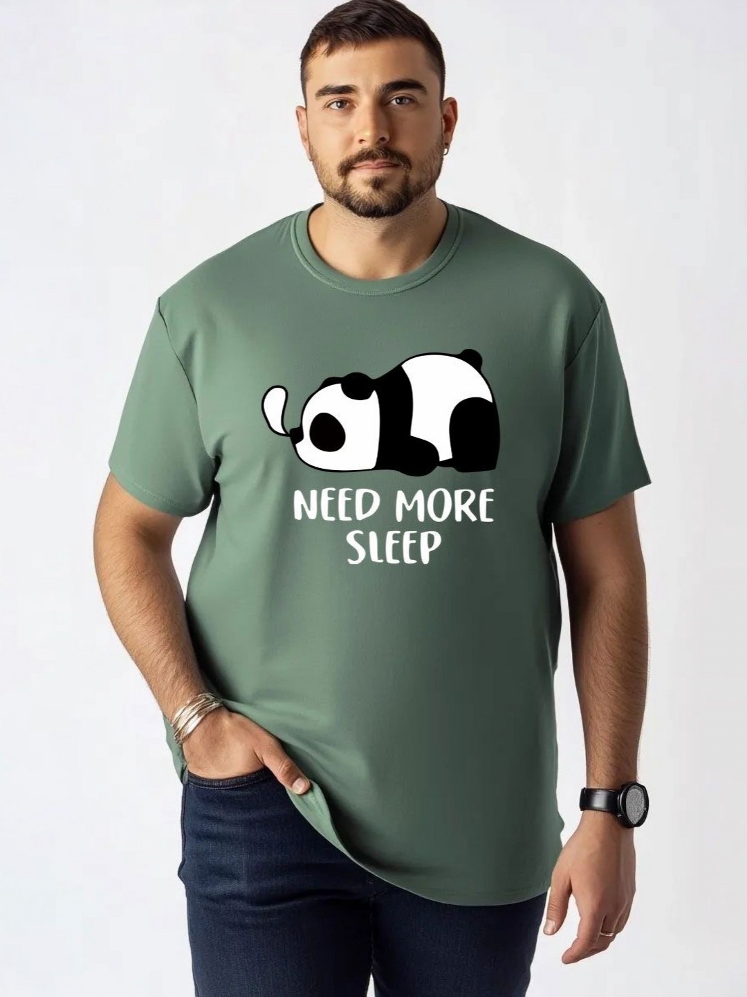 

Toodle Plus Unisex Plus Size Graphic Printed Round Neck Pure Cotton T-Shirt, Green