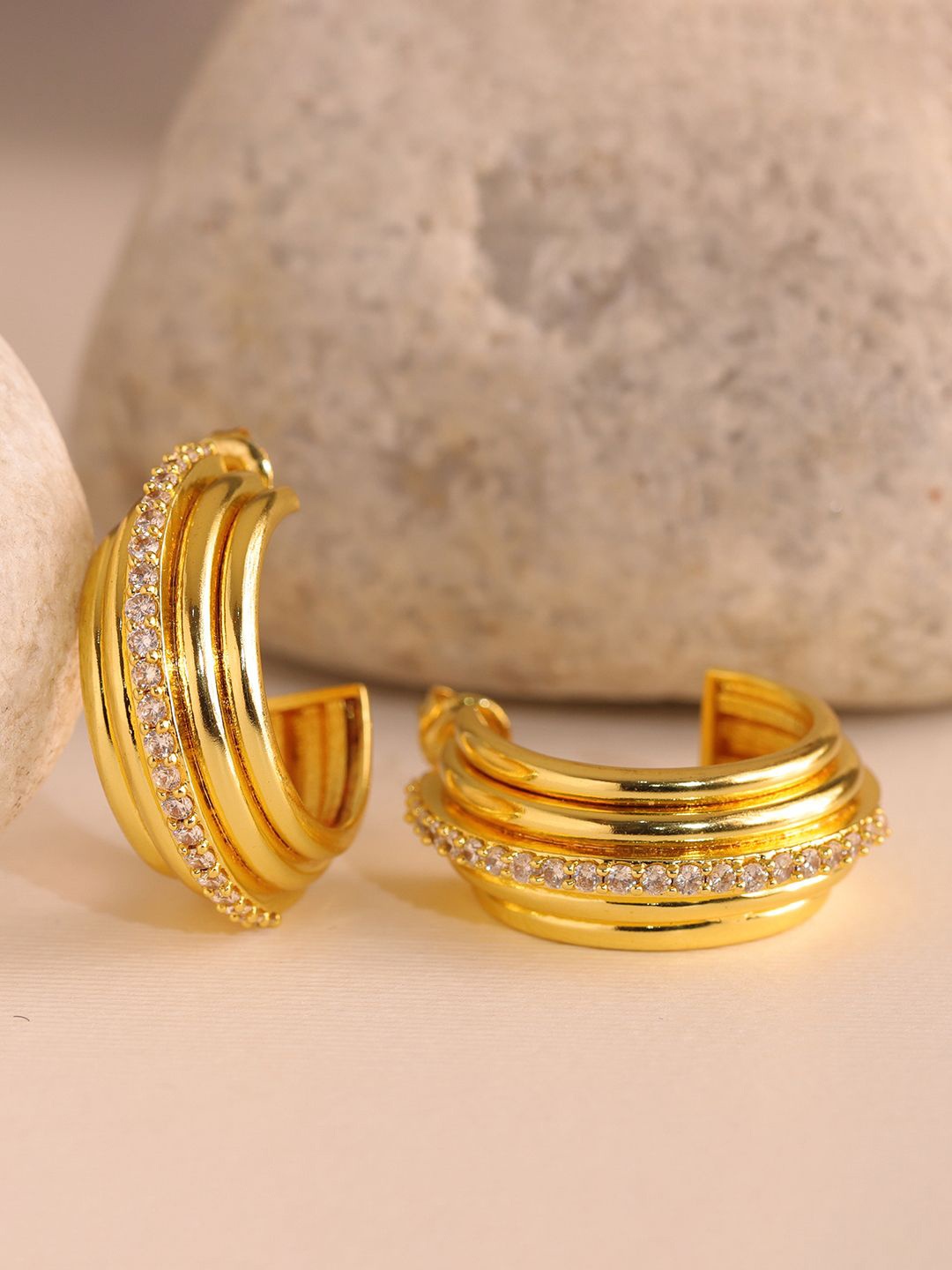 

Voylla Gold-Plated American Diamond Contemporary Half Hoop Earrings