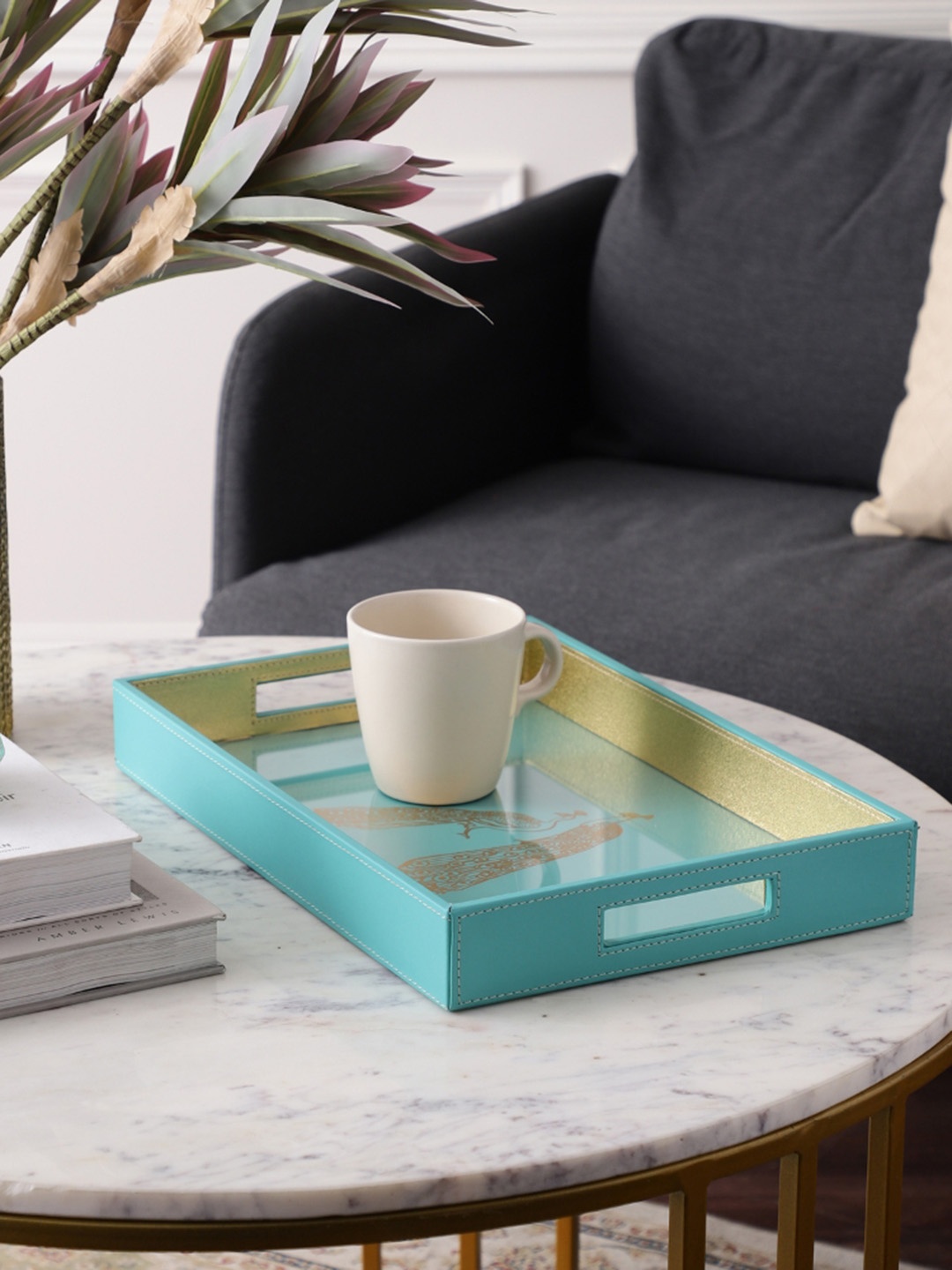 

Sammsara Bailey Peacock Rectangle Leatherite Tray, Blue