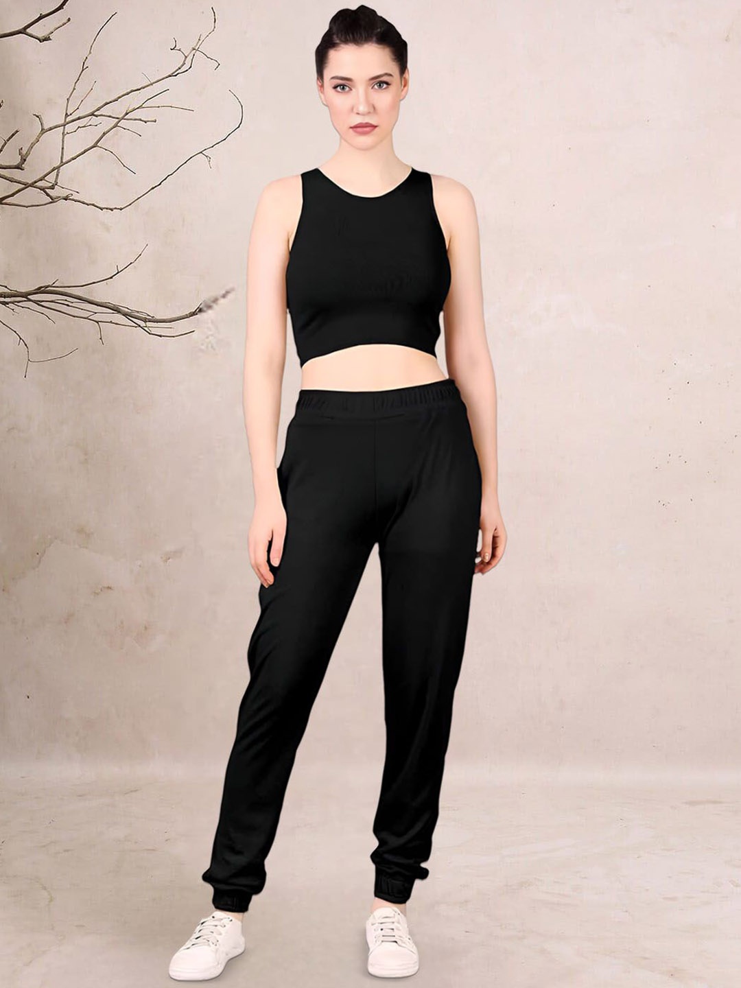 

DTR FASHION Round Neck Top With Joggers Co-Ords Set, Black