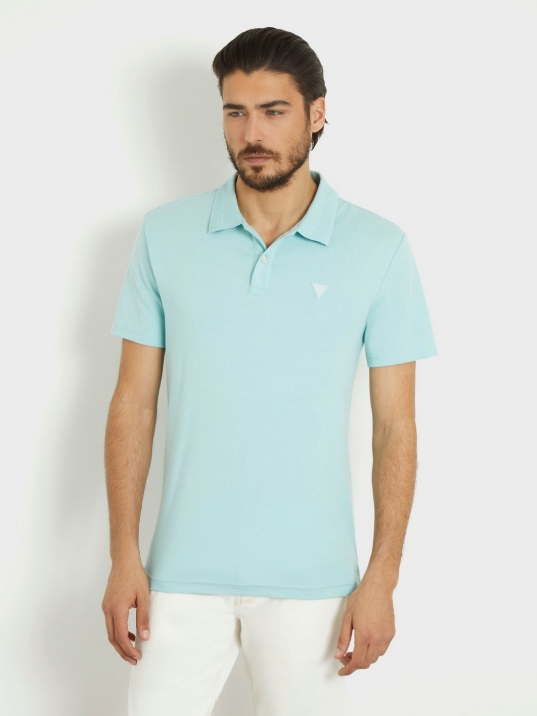 

GUESS Men Solid Polo Collar Cotton T-shirt, Blue
