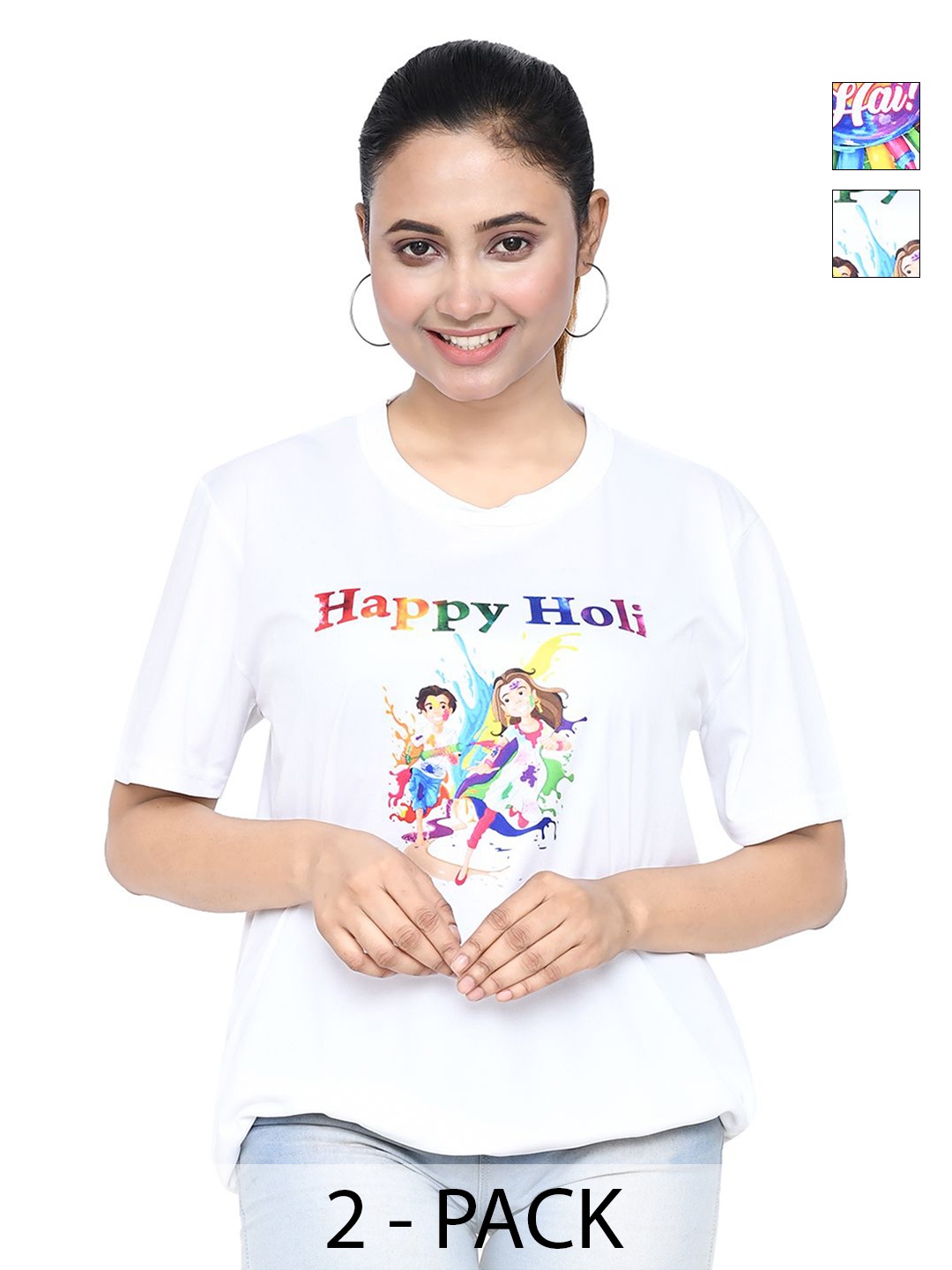 

RAPL Women 2 Printed Applique T-shirt, White