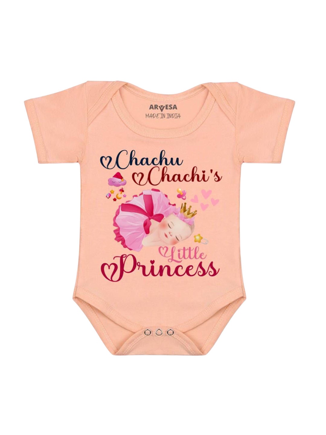 

Arvesa Kids Chachu Chachi'S Little Princess Printed Romper, Peach
