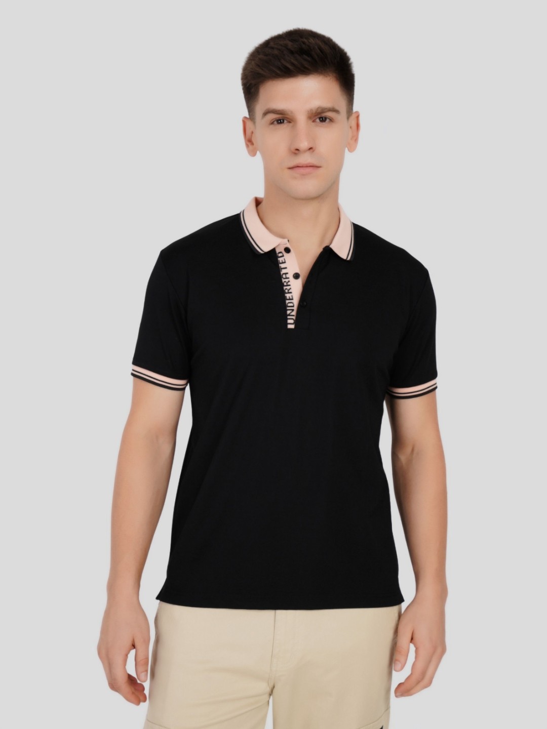 

Underrated Club Men Solid Polo Collar T-shirt, Black