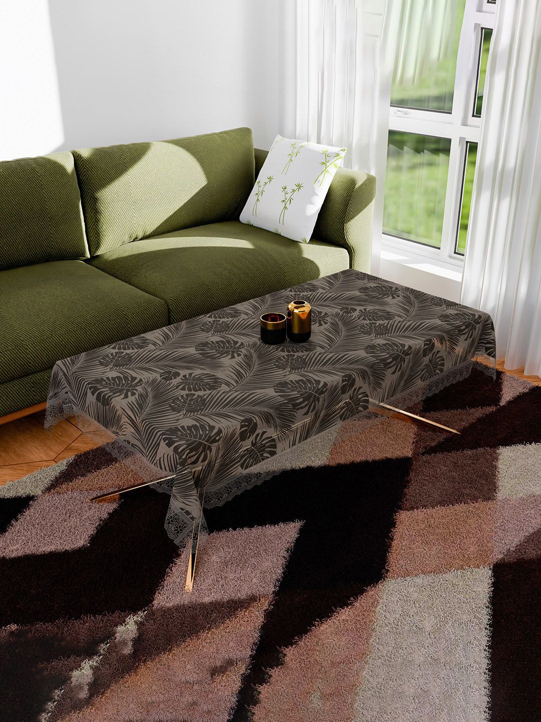 

Kuber Industries Grey & Black Floral Printed Anti-Skid 4-Seater Table Cover