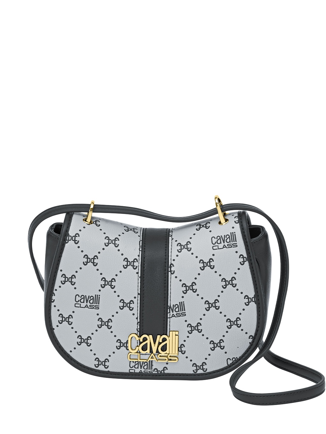 

Cavalli Class Printed Structured Handheld Bag with Cut Work, Black