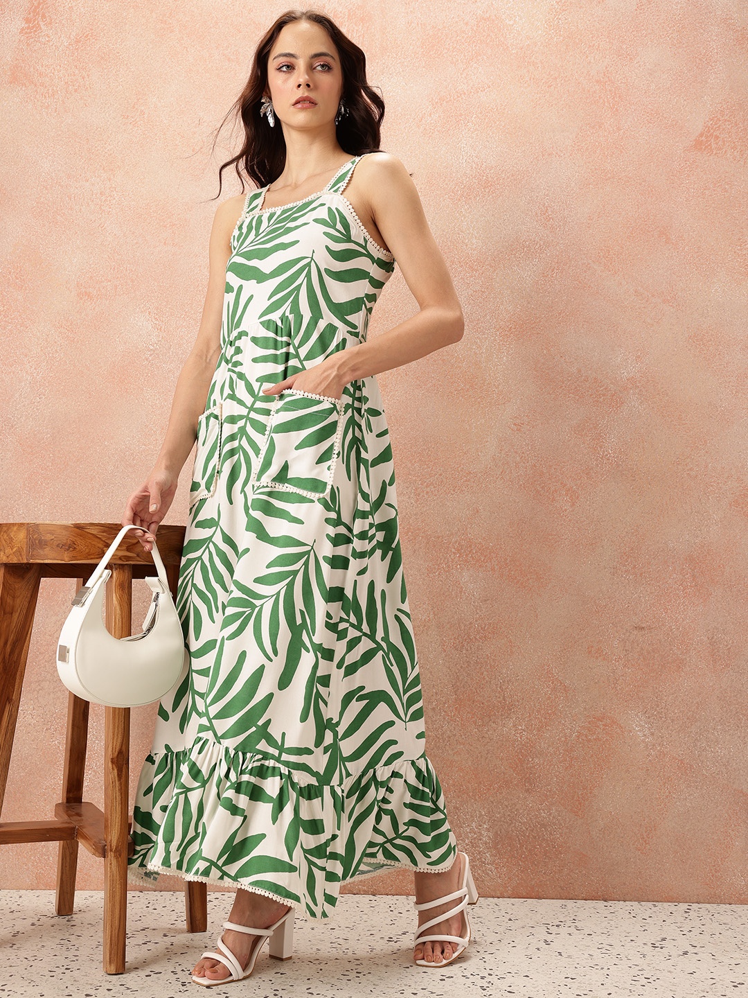 

all about you Floral Printed Pure Cotton Maxi Dress With Pockets & Lace Edges, Off white