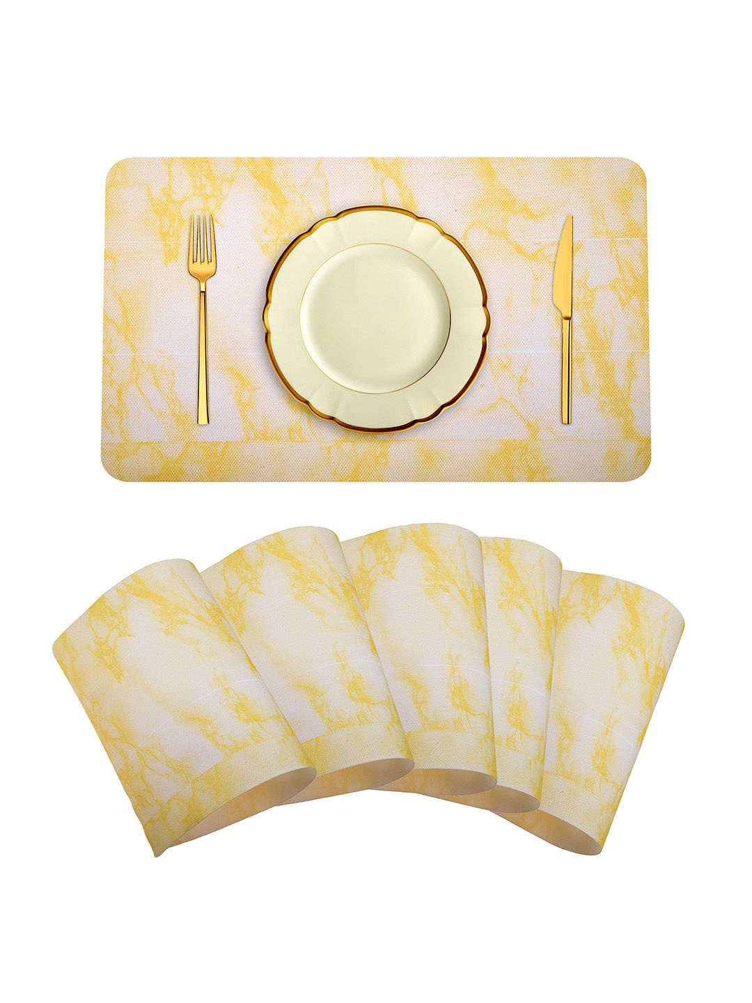 

Kuber Industries Yellow & White 6 Pieces Tie-Dye Printed Rectangle Shaped Table Placemats