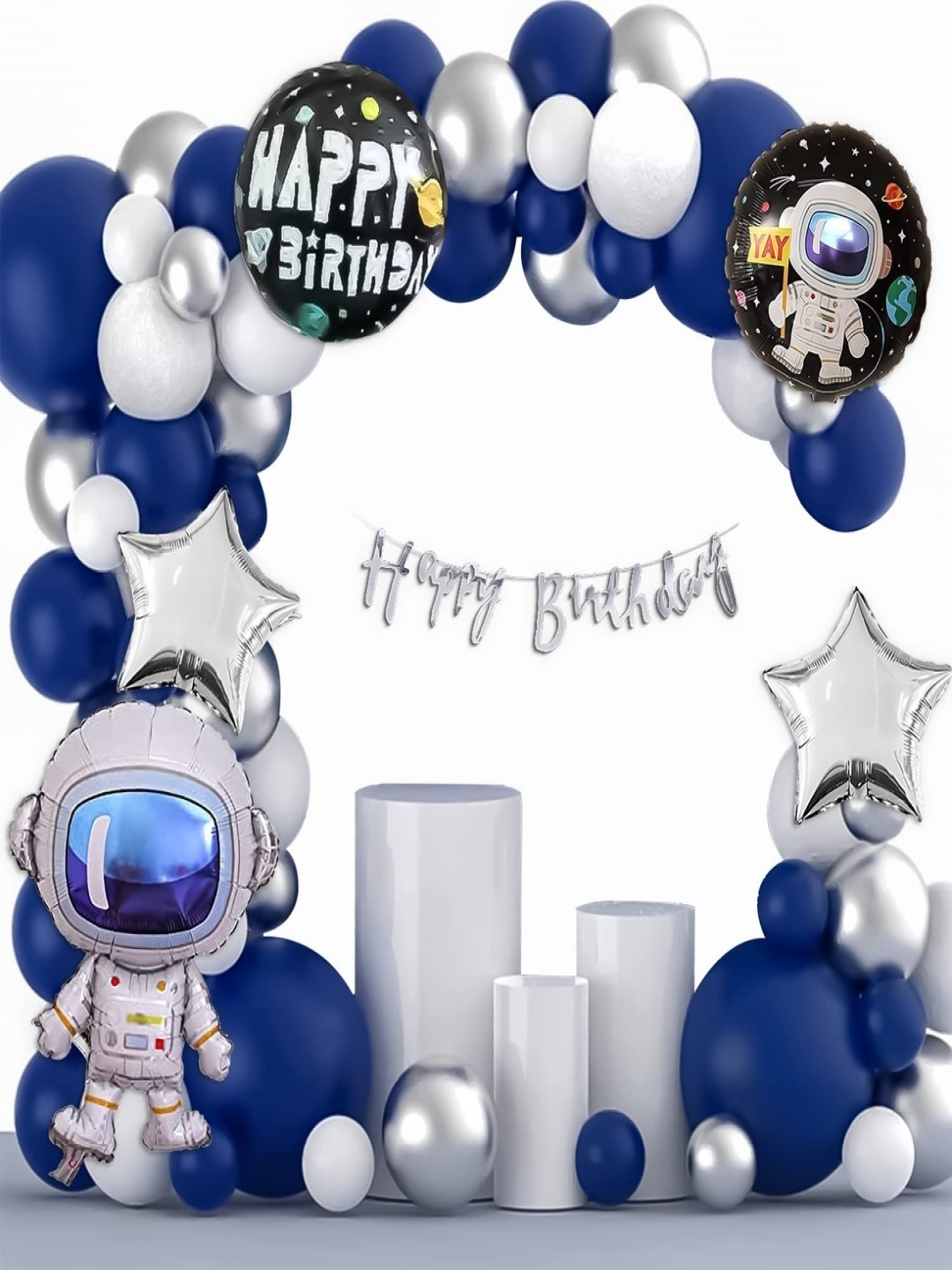 

Special You 64 Pieces Navy Blue & White Happy Birthday Decoration Balloons & Banner