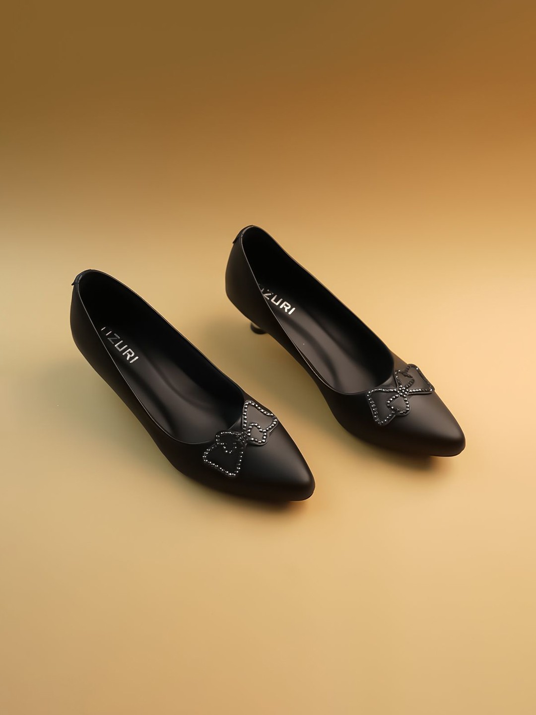 

Ozuri Embellished Party Kitten Pumps with Bows, Black