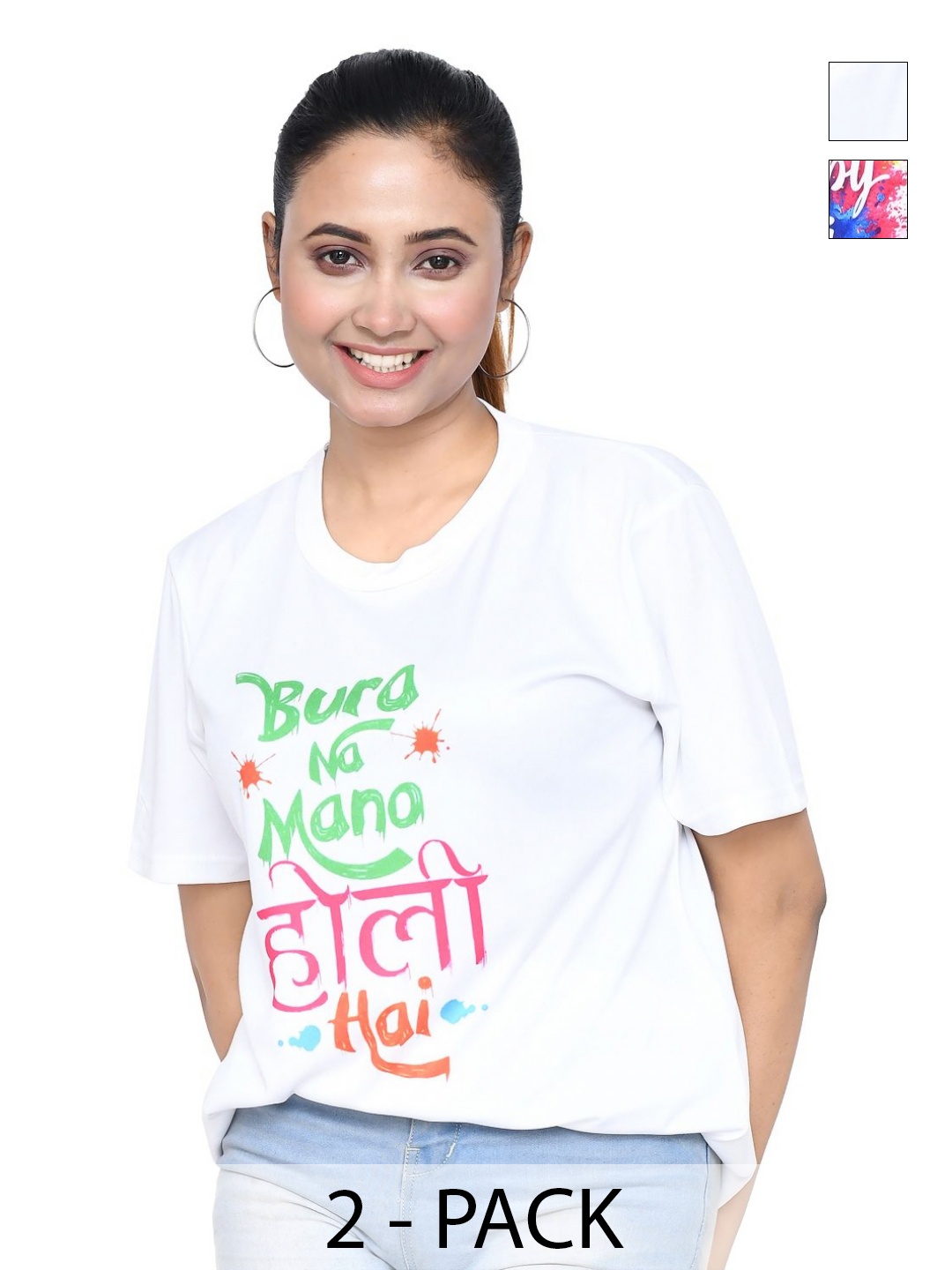 

RAPL Women 2 Printed Applique T-shirt, White