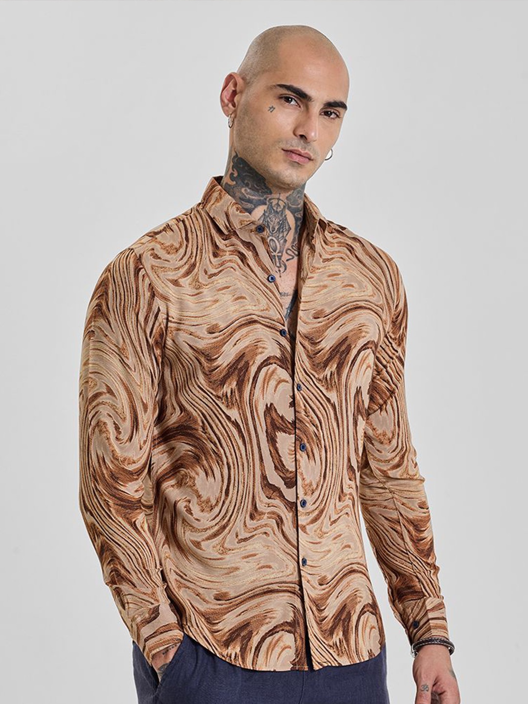 

Snitch Men Slim Fit Opaque Printed Formal Shirt, Brown