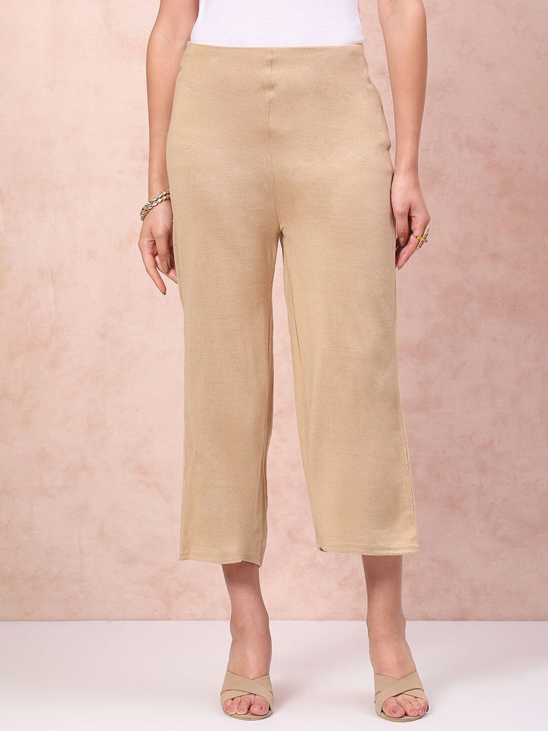 

Rangriti Women Flared Knitted Ethnic Palazzos, Beige