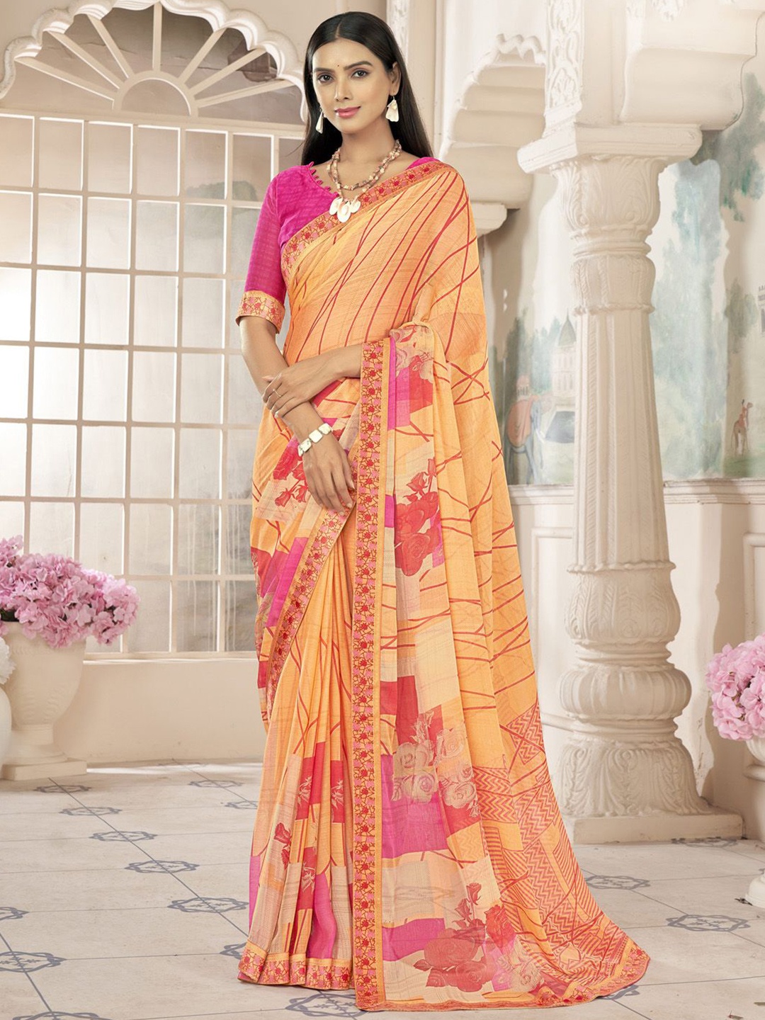 

Anouk Rustic Poly Chiffon Bagh Saree, Orange