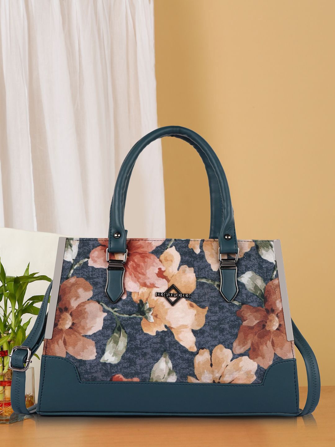 

SPOTIC Floral Structured Satchel with Tasselled, Grey