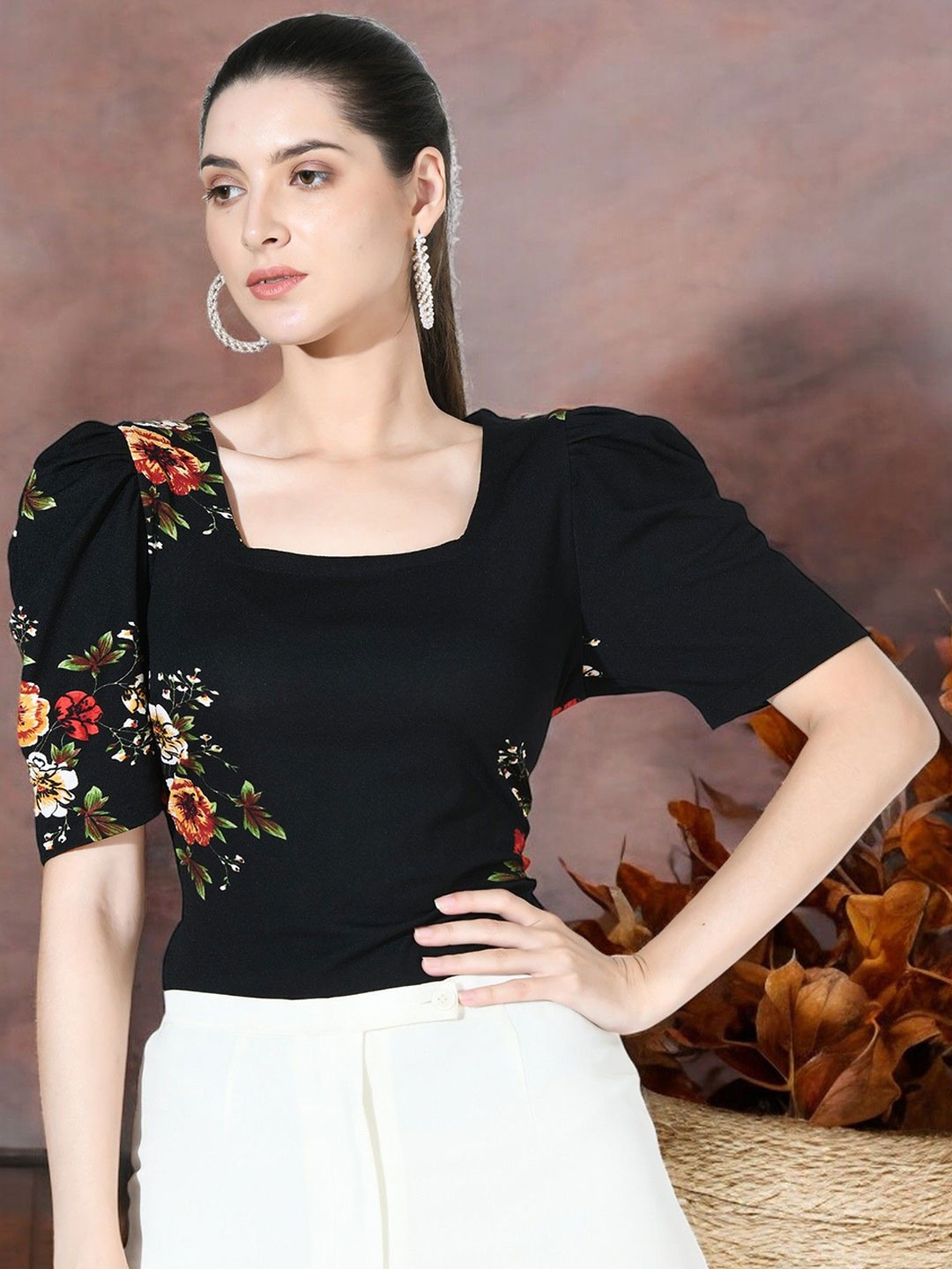 

Arbiter Collection Floral Print Puff Sleeve Top, Multi