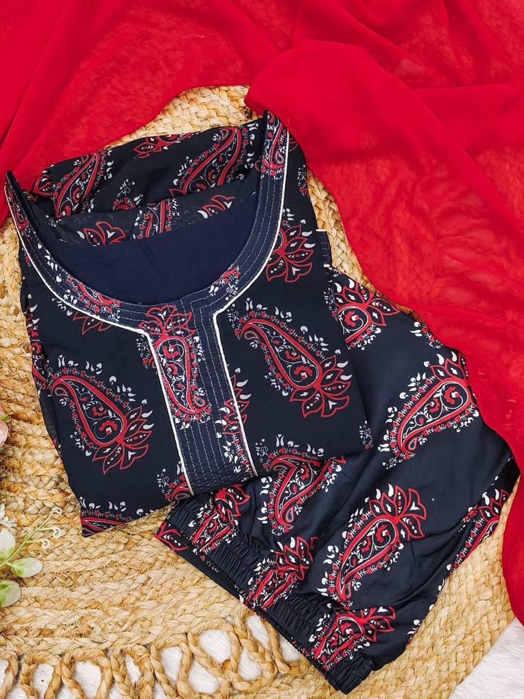 

Bought First Ethnic Motifs Printed Anarkali Kurta With Trouser And Dupatta, Blue
