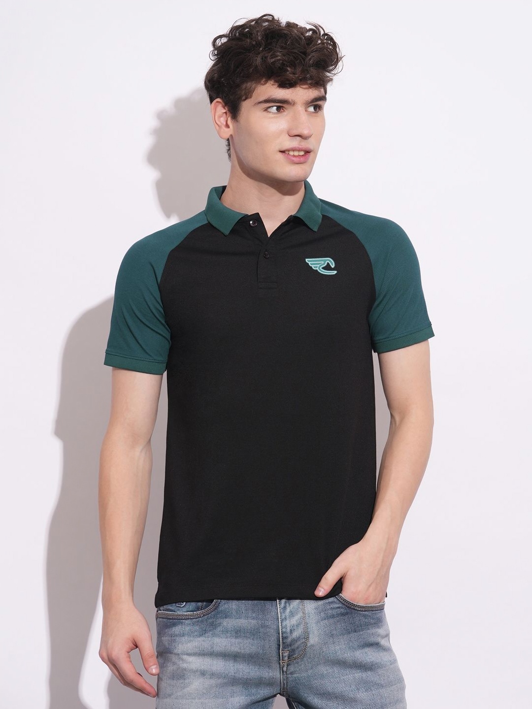 

Being Human Men Colourblocked Polo Collar Slim Fit T-shirt, Black