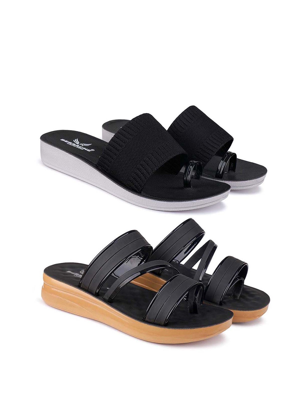 

BERSACHE Women Pack Of 2 One Toe Flats, Black