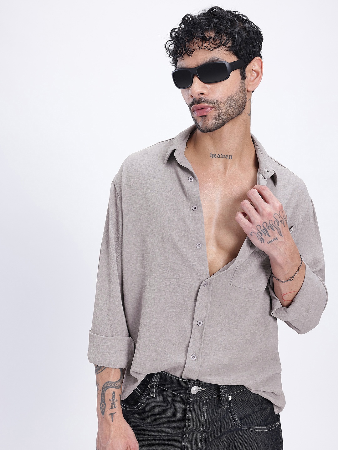 

glitchez Roaming Styles Crinkled Relaxed Fit Shirt, Grey