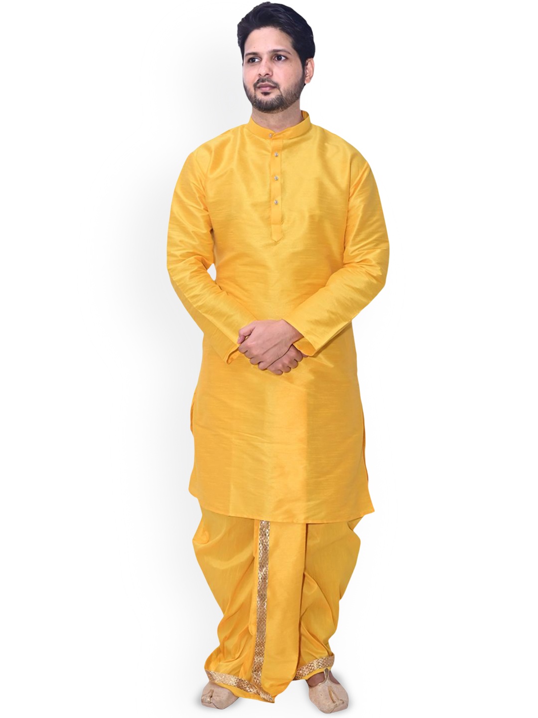 

Om Shubh Mangalam Band Collar Straight Kurta with Dhoti Pants, Yellow