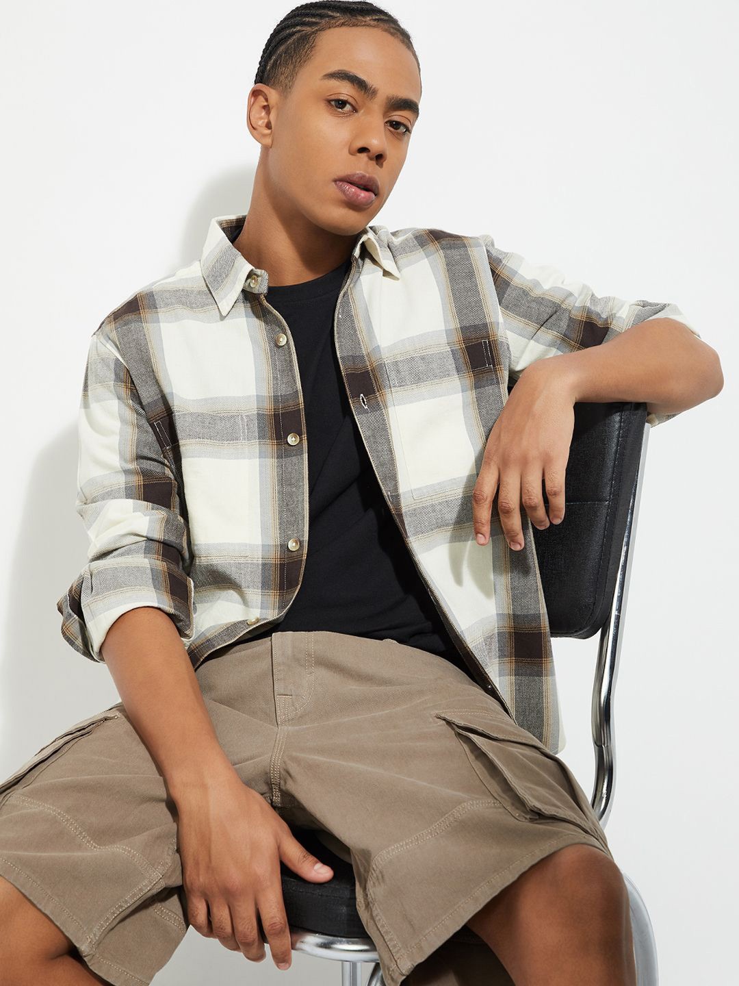 

max Men Tartan Checks Opaque Checked Casual Shirt, Brown