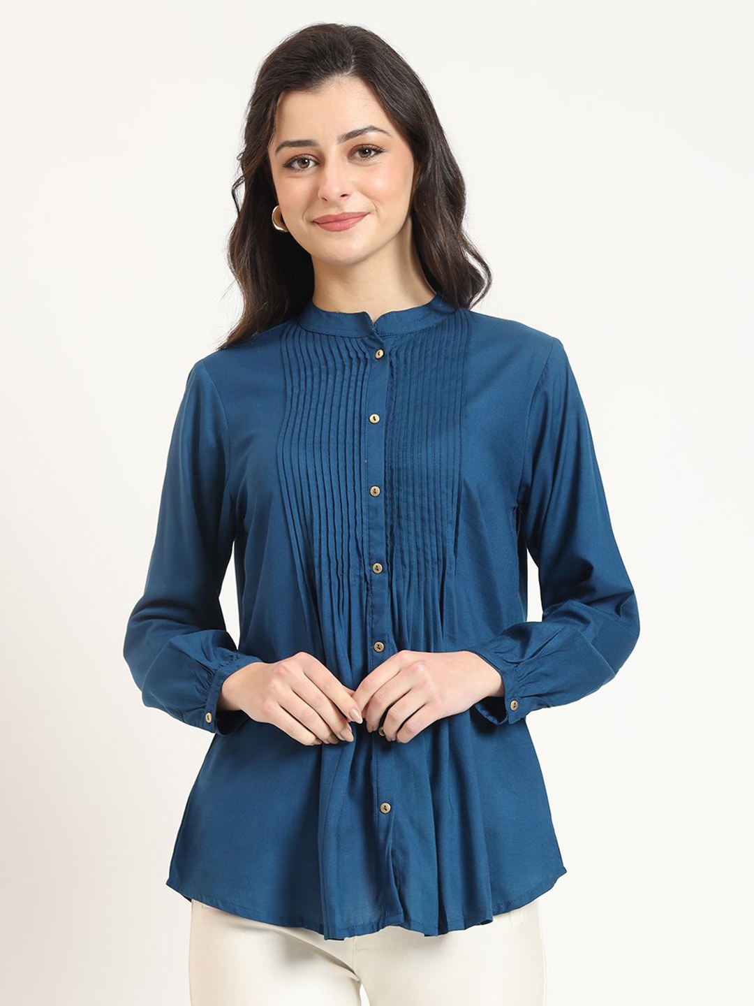 

KALINI Mandarin Collar Top, Blue