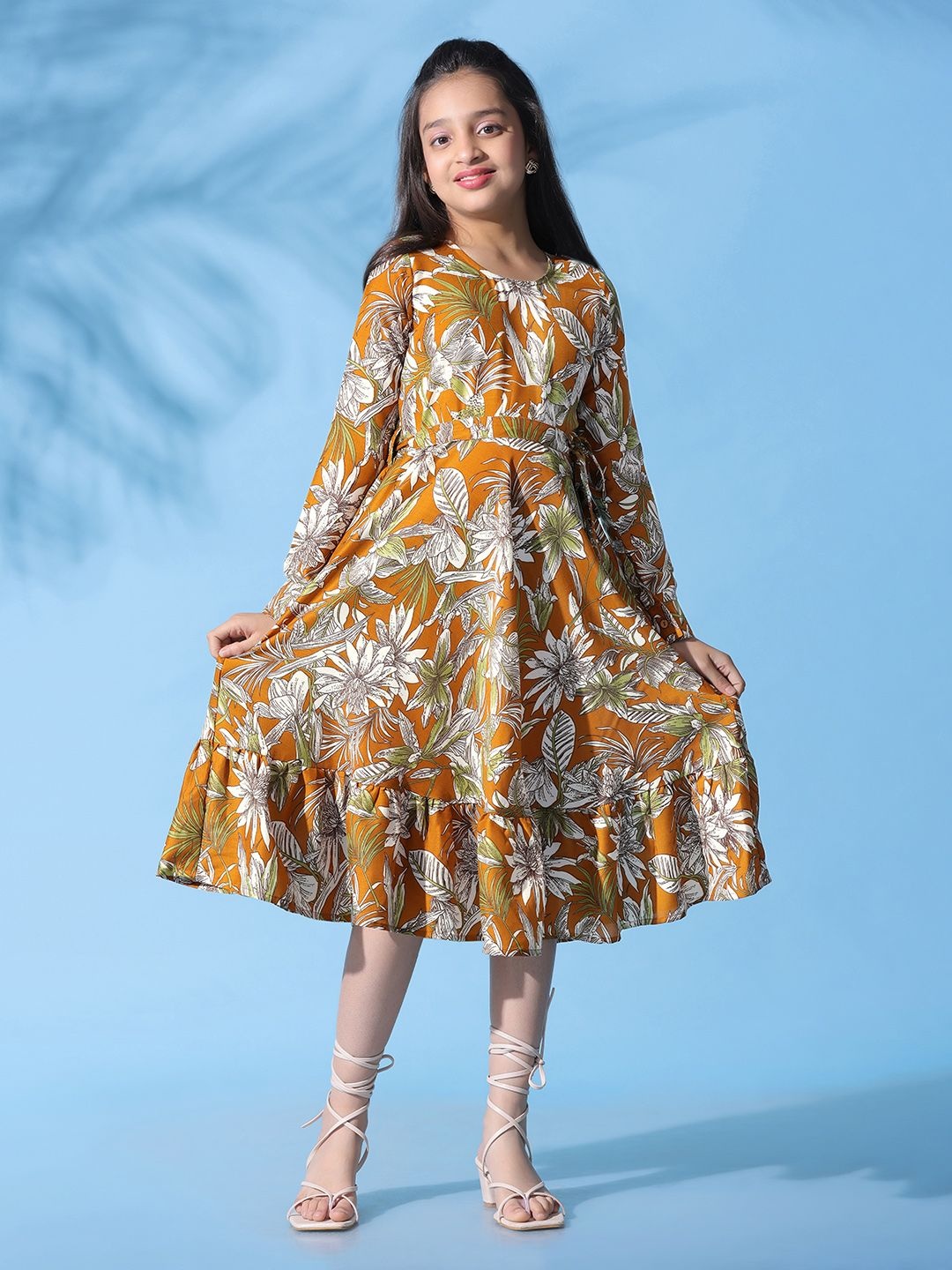 

YK Floral Print Fit & Flare Midi Dress, Mustard