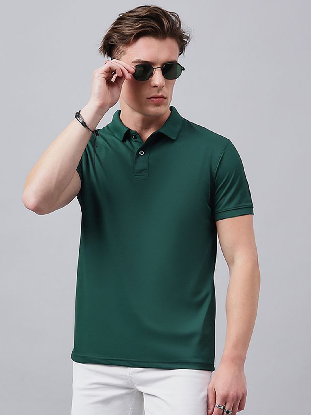 

98 Degree North Men Polo Collar Drop-Shoulder Sleeves T-shirt, Green