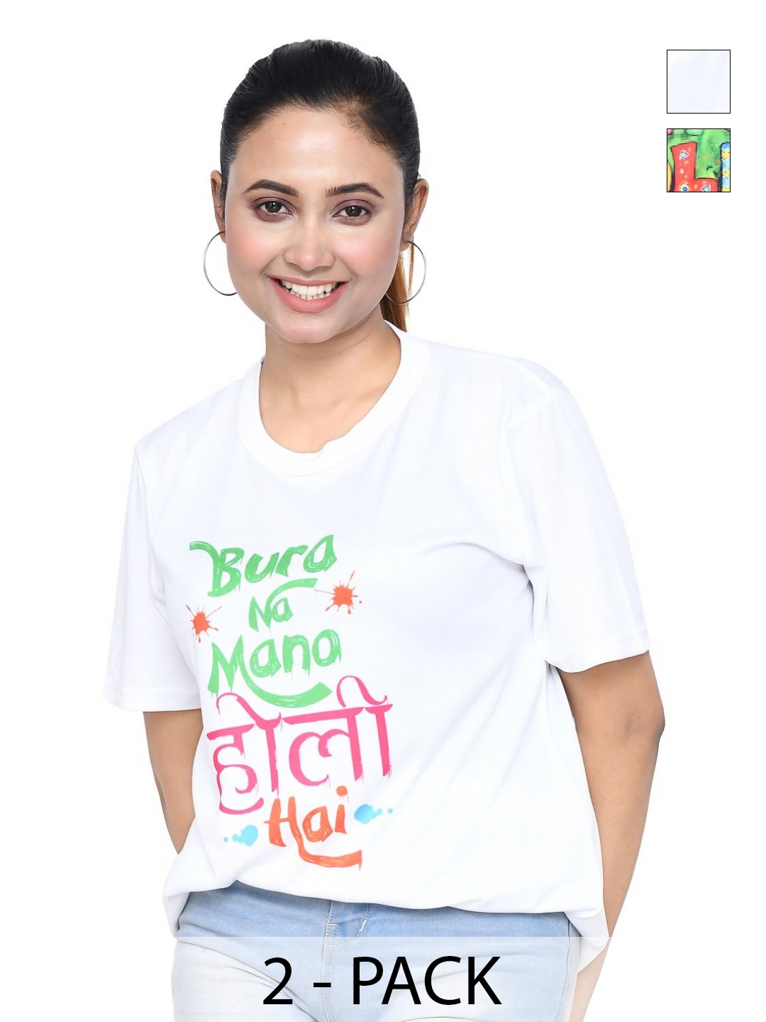 

RAPL Women 2 Printed Applique T-shirt, White