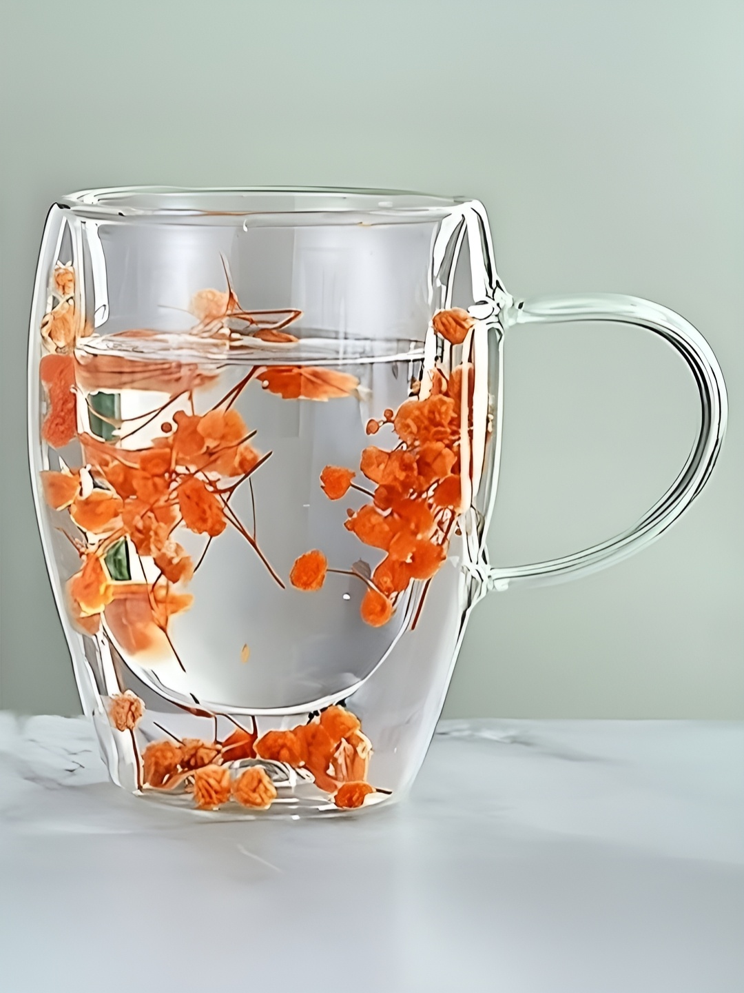 

BonZeaL Orange Floral Solid Borosilicate Glass Transparent Mug 300 ml