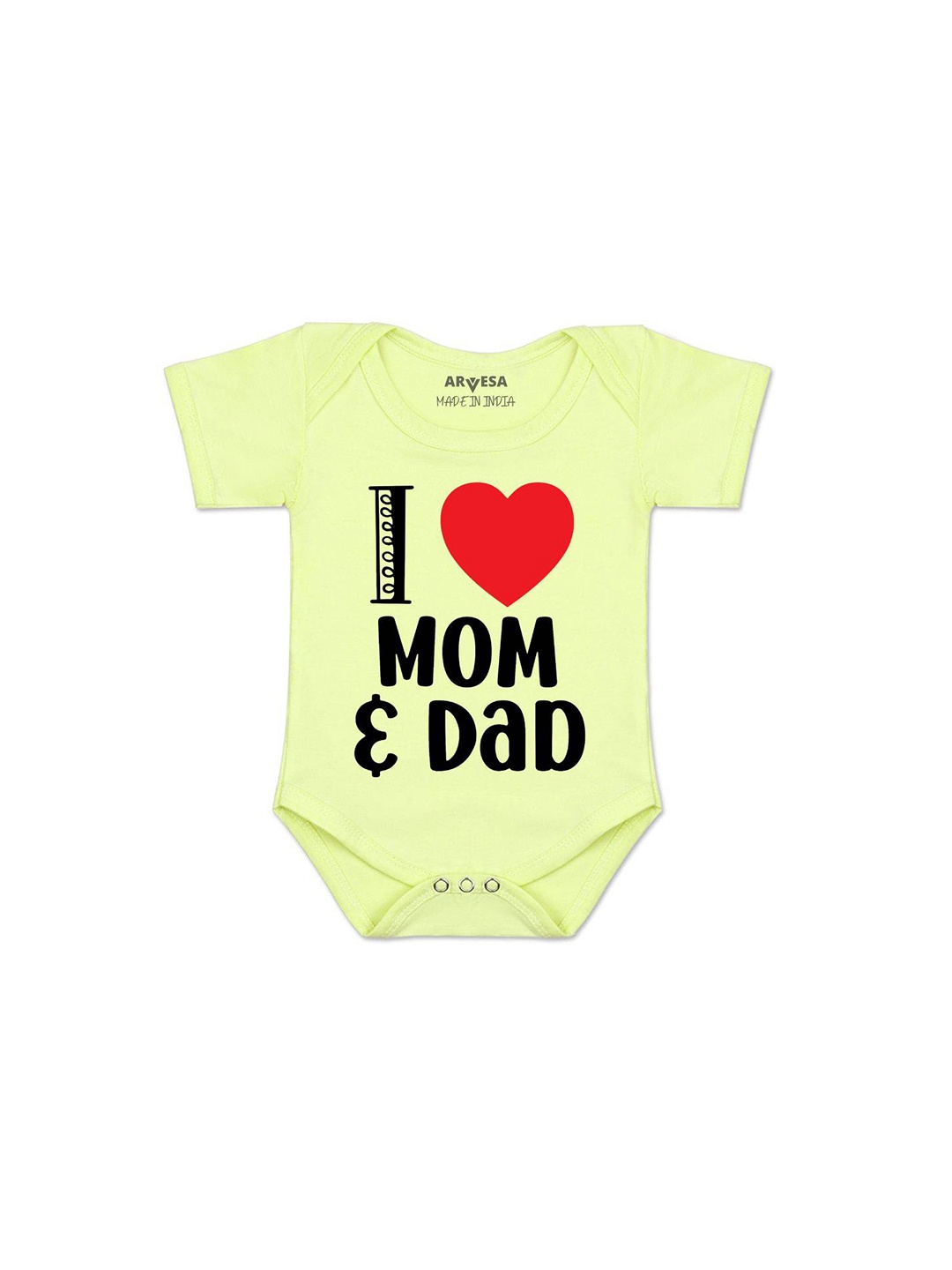 

Arvesa Infants Kids I Love Mom And Dad Printed Cotton Romper, Yellow