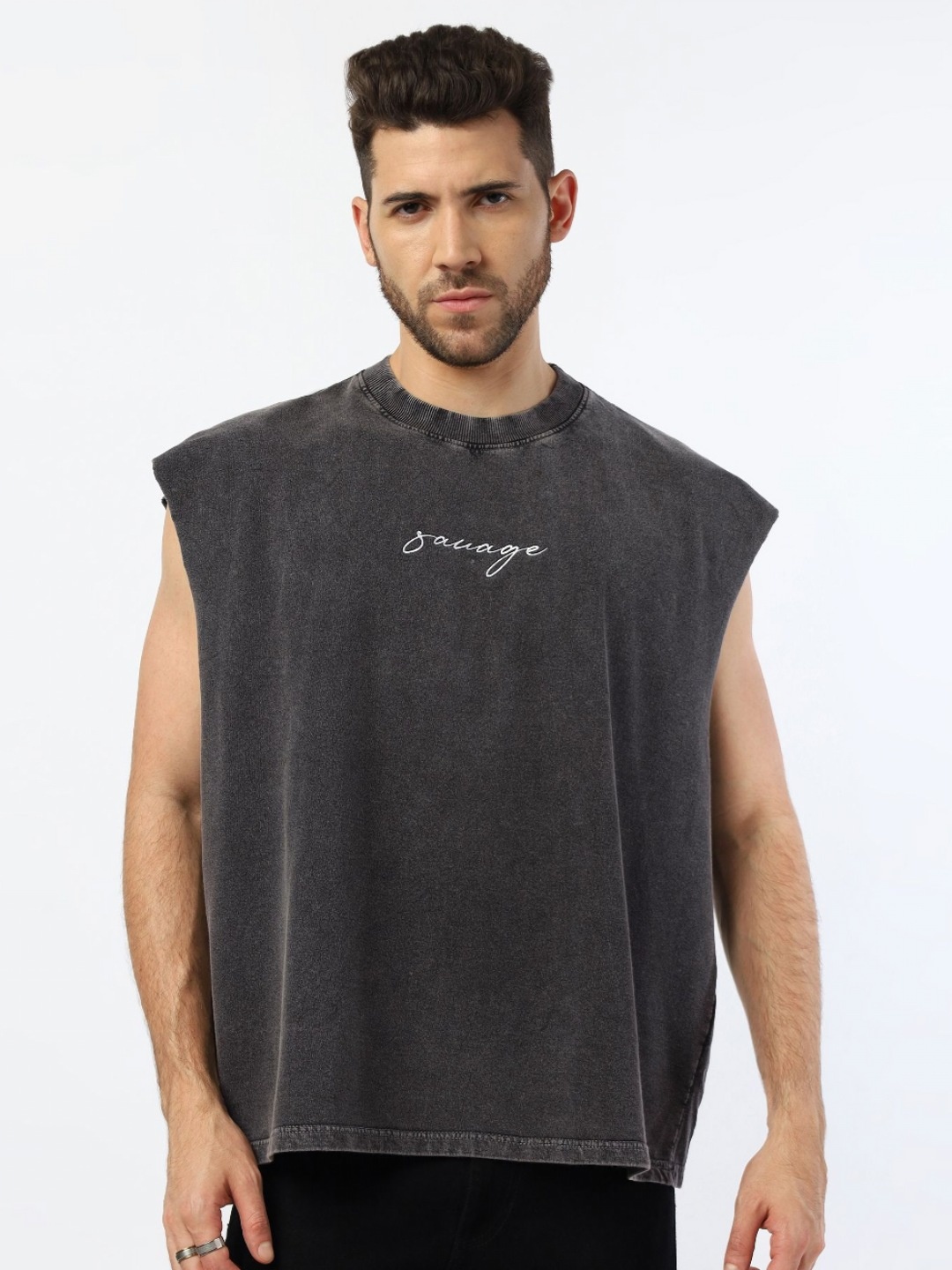 

Be Savage Men Cowl Neck Pockets T-shirt, Grey