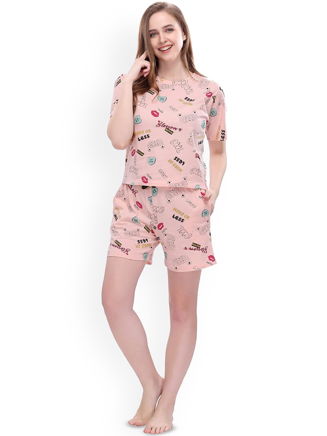 

Dreambe Women Printed Night suit, Pink
