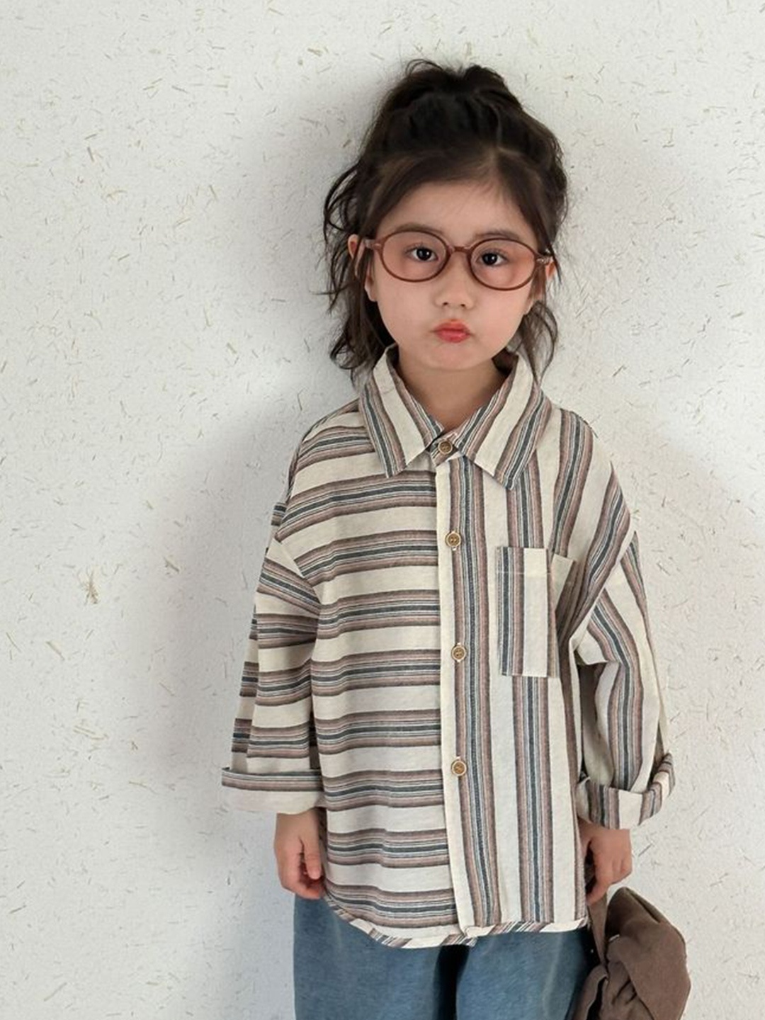 

LULU & SKY Girls Opaque Striped Casual Shirt, Off white