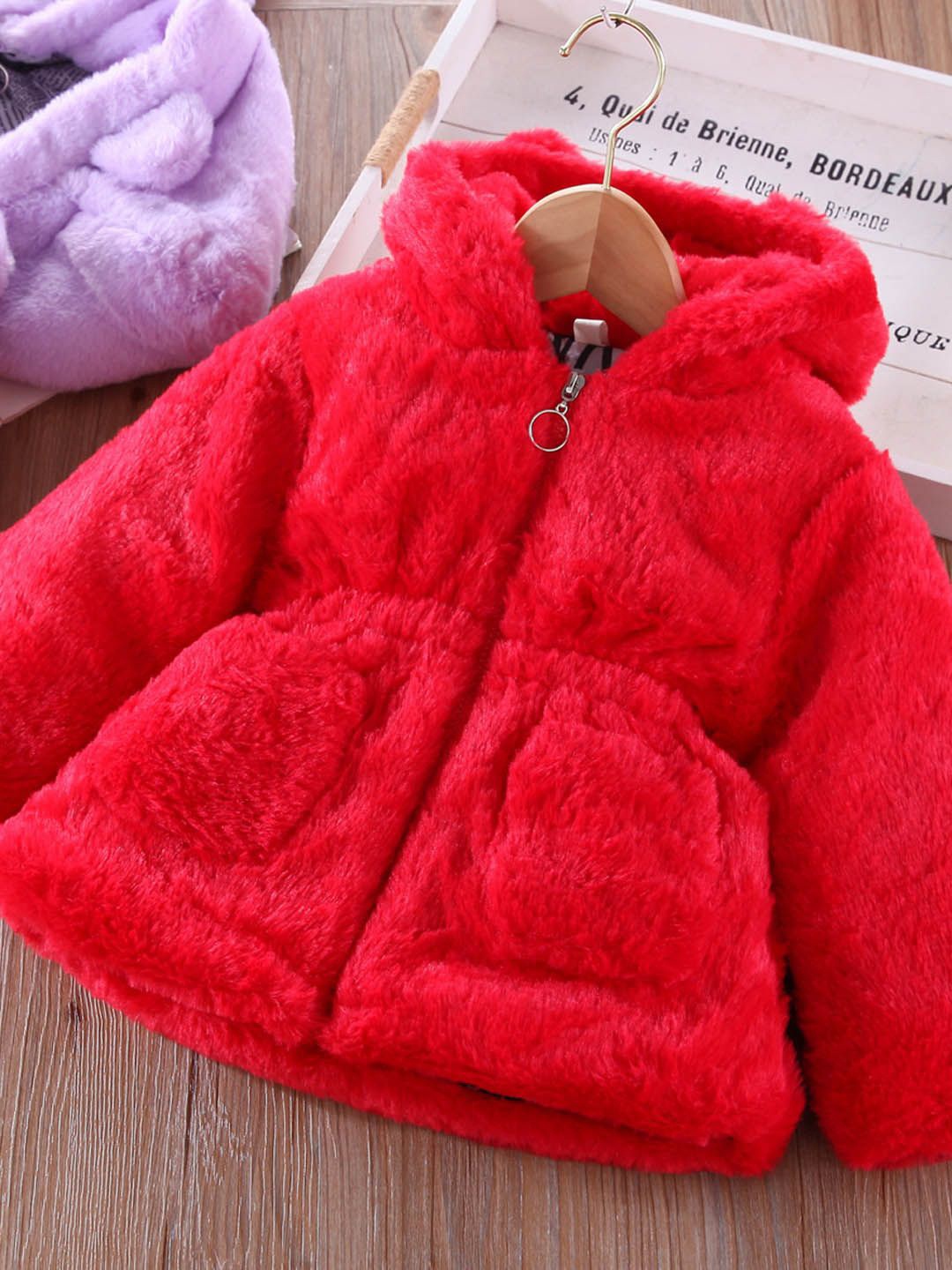 

Xsole Girls Hooded Zipper Overcoat, Red