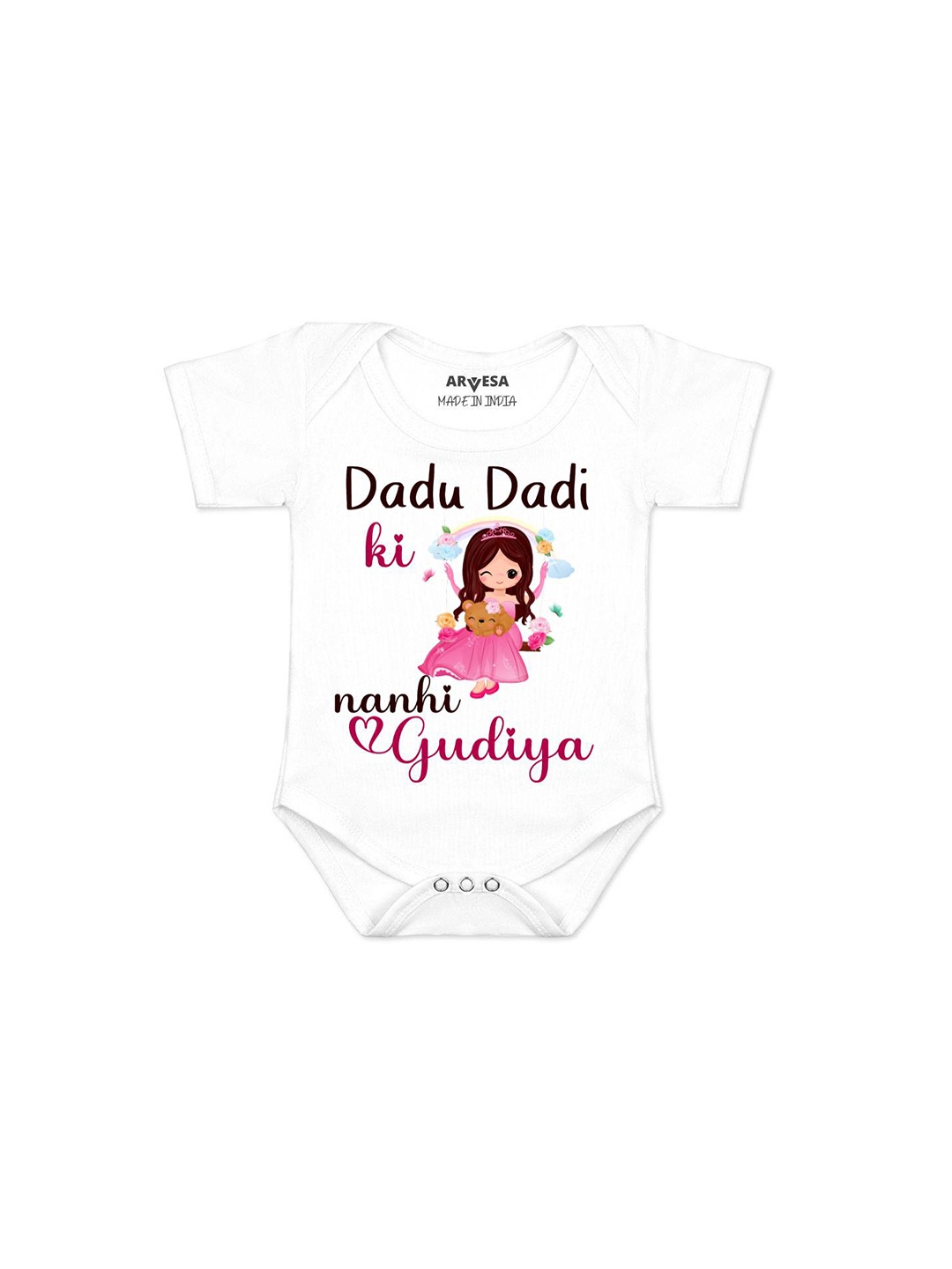 

Arvesa Kids Dada Dadi Ki Nani Gudiya Printed Romper, White
