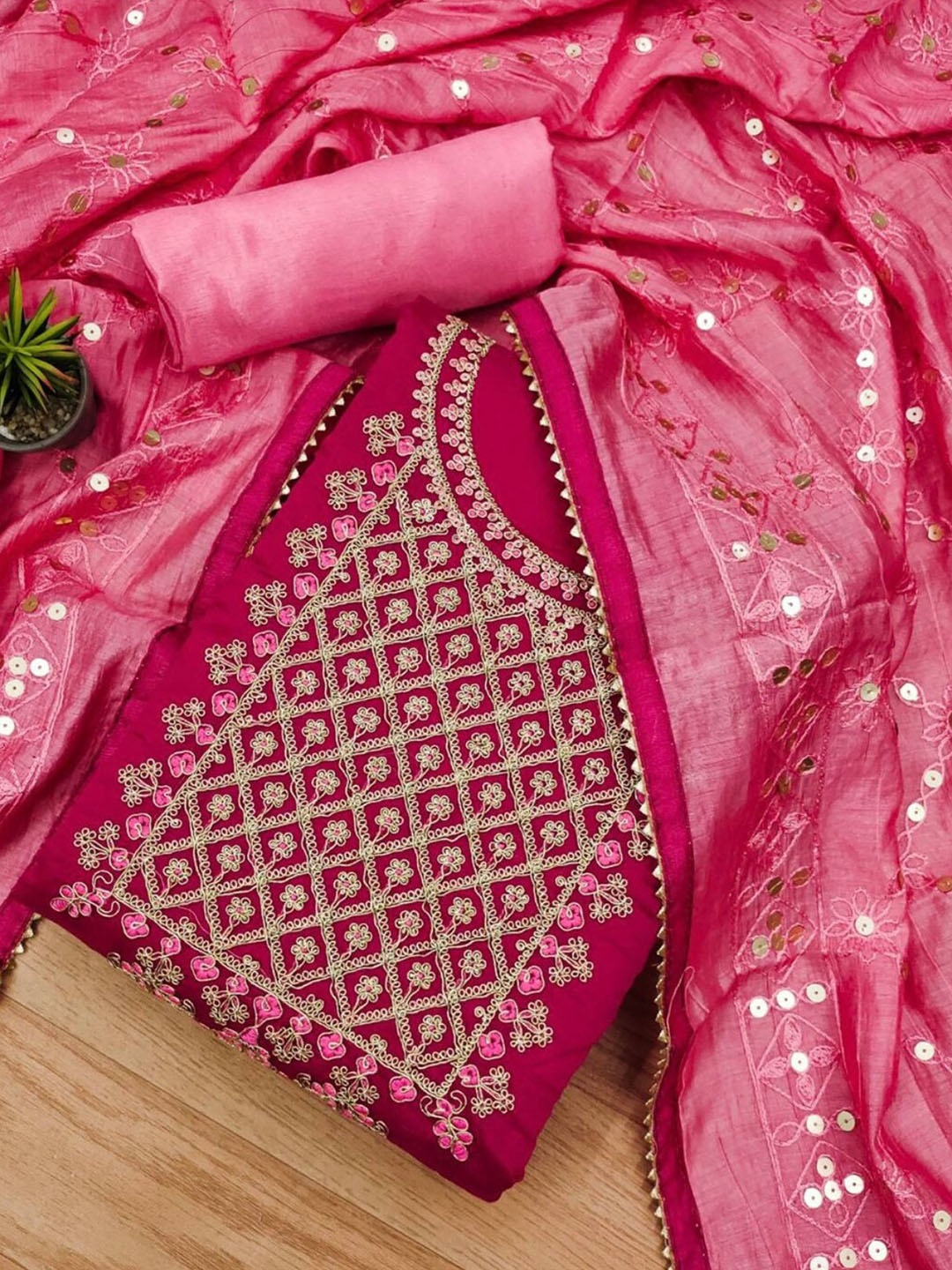 

Rangtulika Ethnics Embroidered Unstitched Dress Material, Magenta