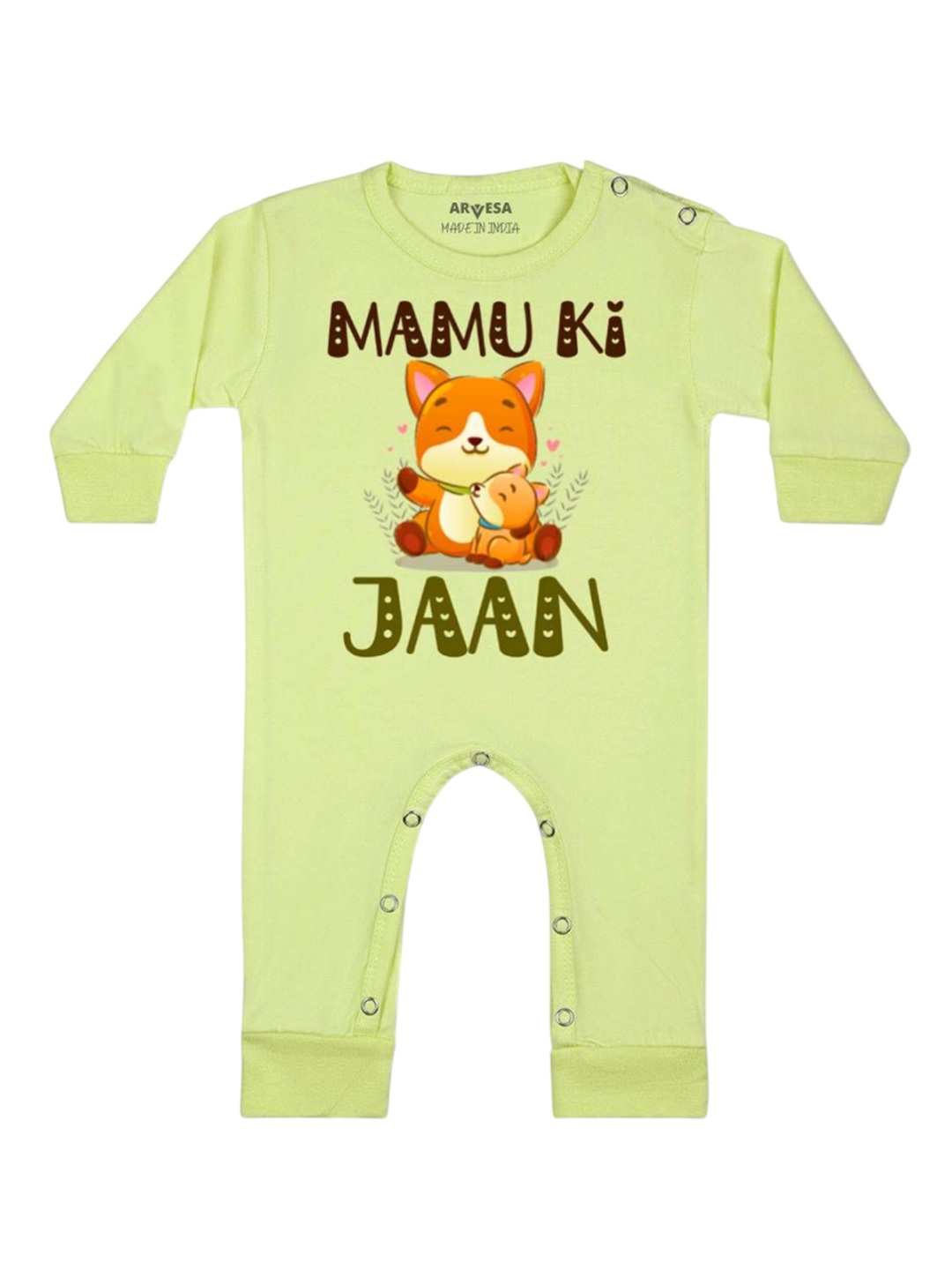 

Arvesa Kids Mamu Ki Jaan Printed Baby Romper, Yellow